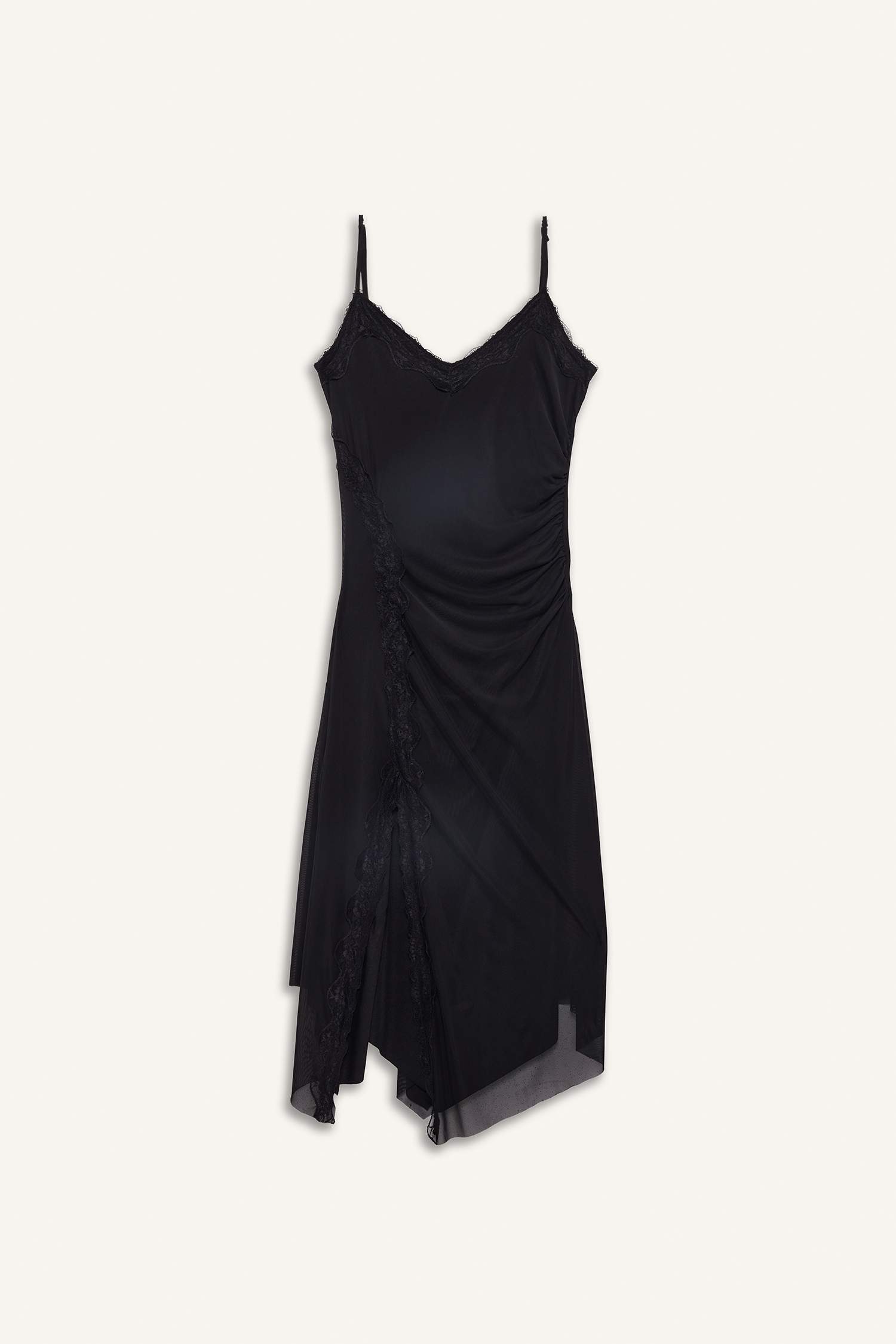 Afra x DeFacto Coool Asimetrik V Yaka Tül Askılı Midi Elbise