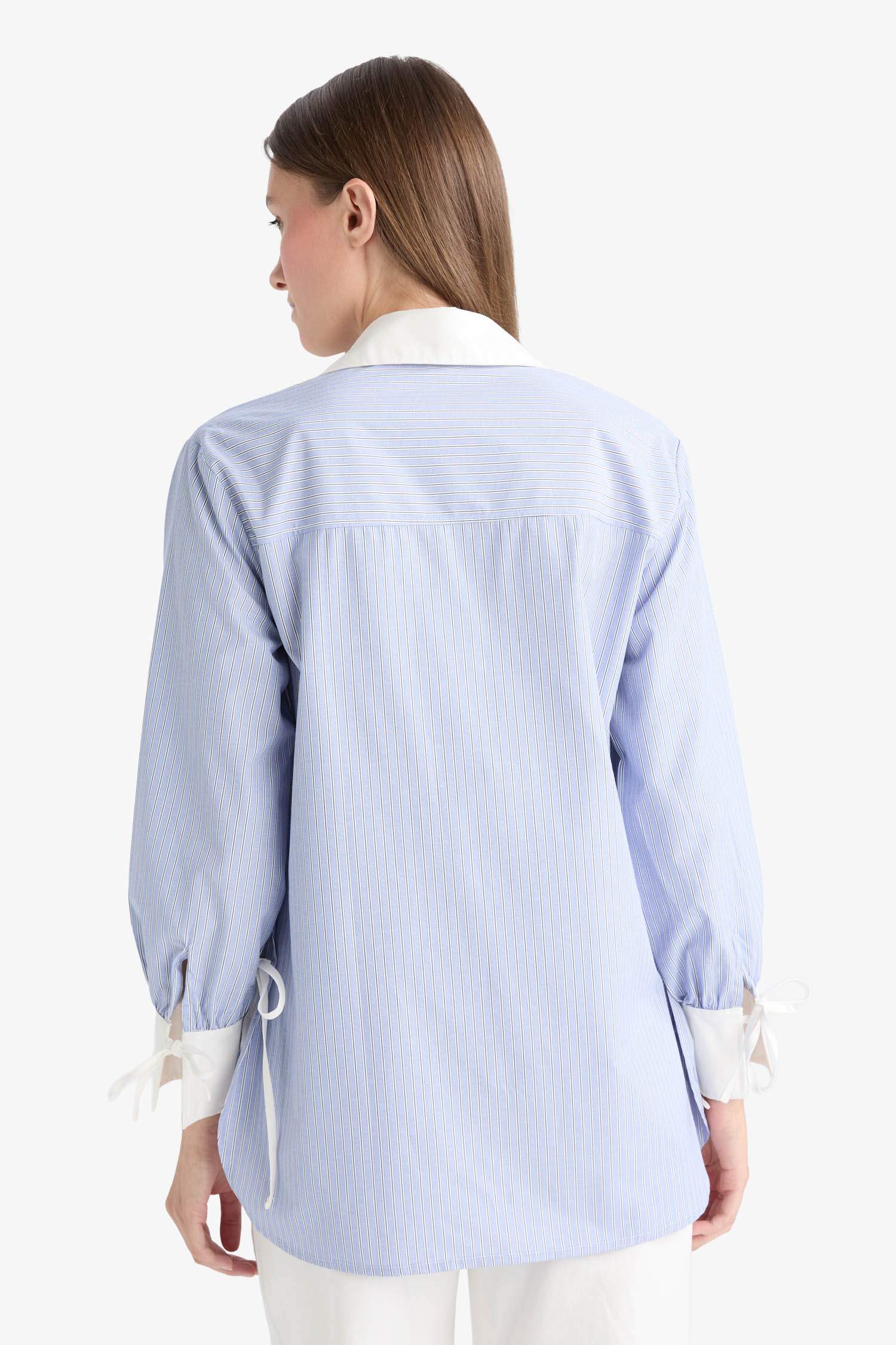 Regular Fit Woven Long Sleeve Striped Tunic