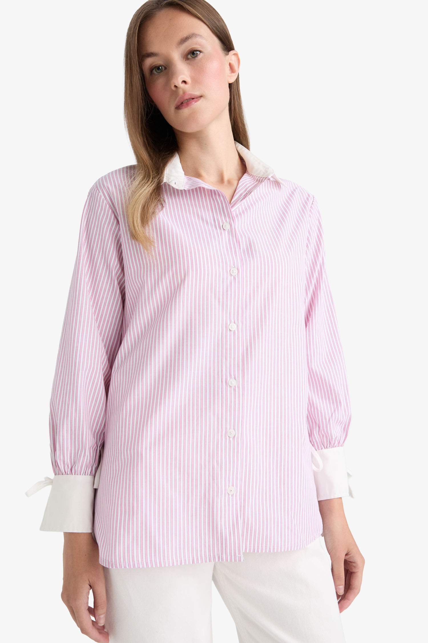 Regular Fit Woven Long Sleeve Striped Tunic