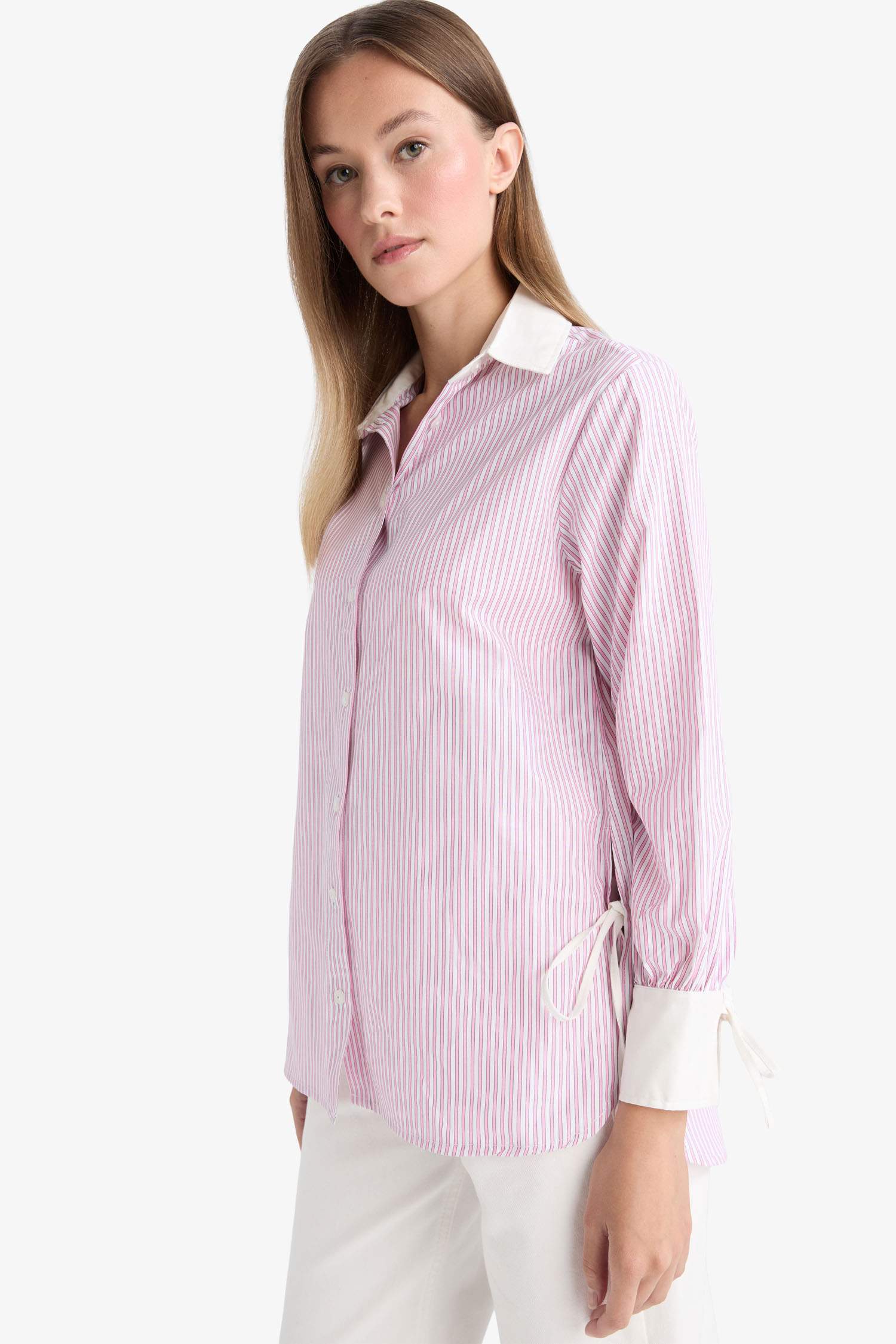 Regular Fit Woven Long Sleeve Striped Tunic