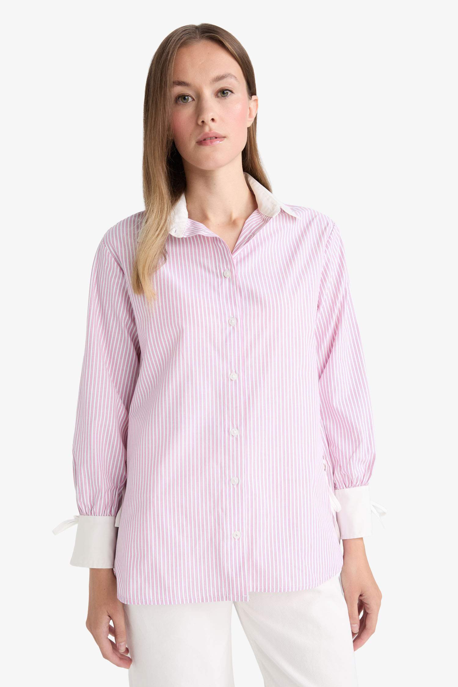 Regular Fit Woven Long Sleeve Striped Tunic