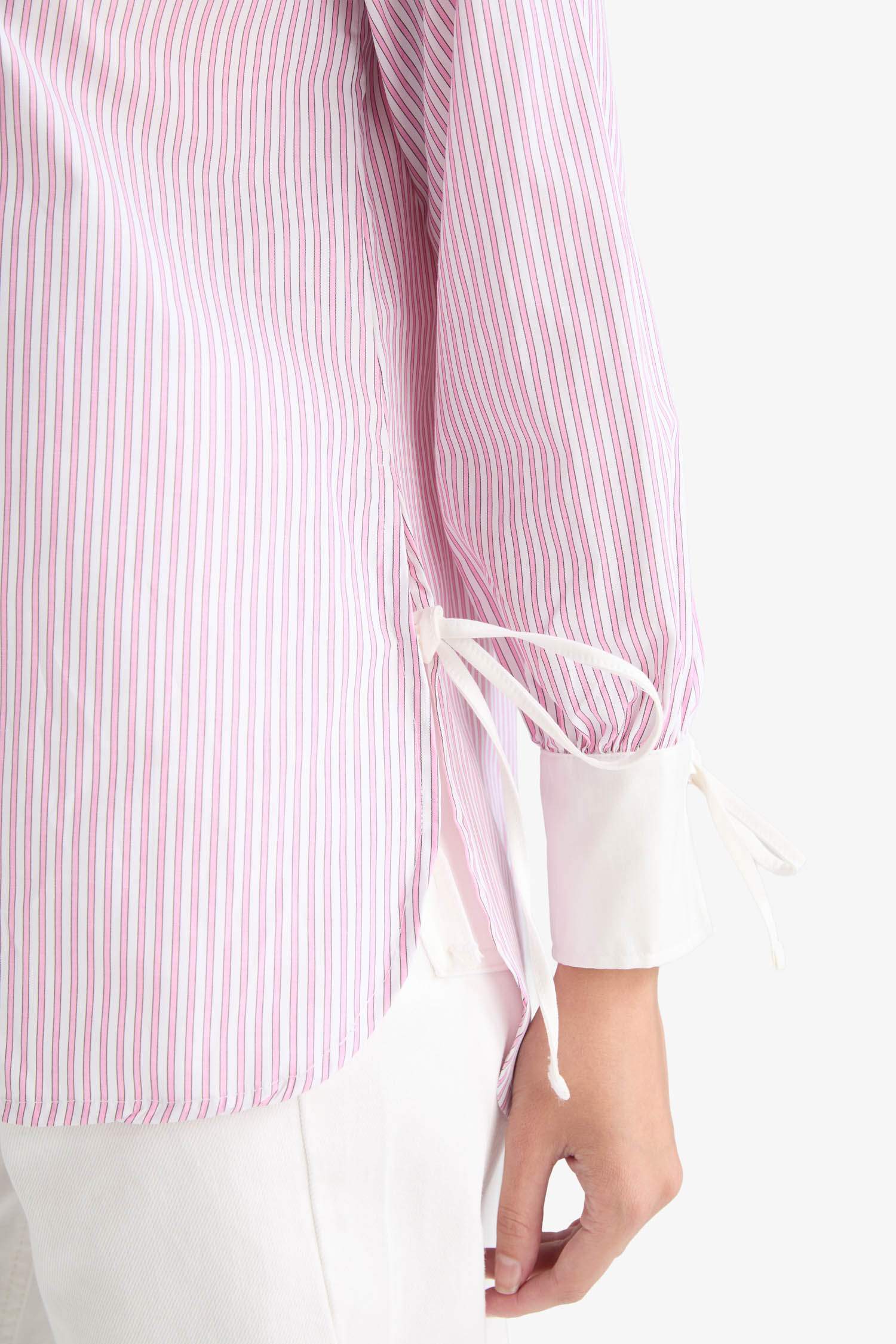 Regular Fit Woven Long Sleeve Striped Tunic