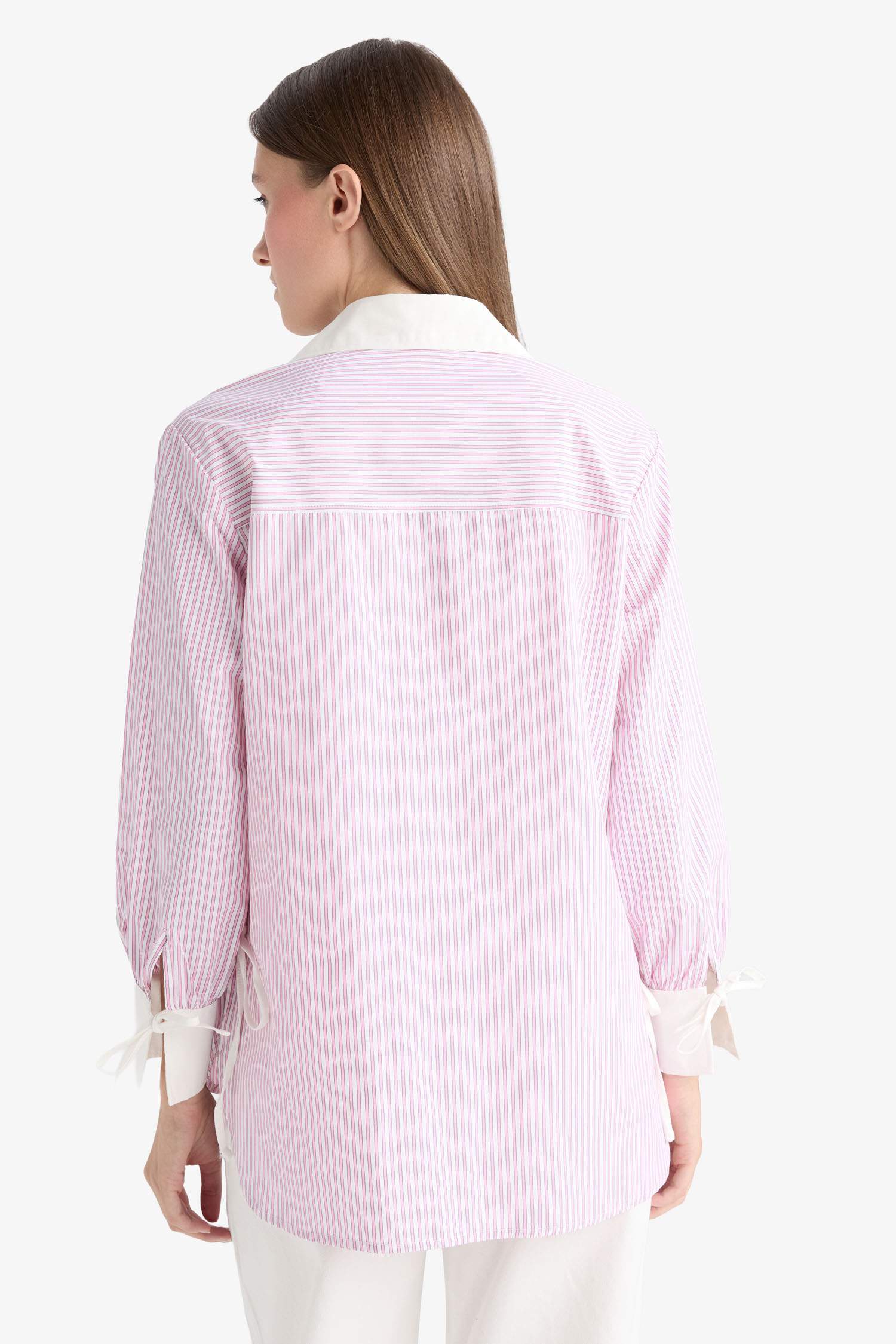 Regular Fit Woven Long Sleeve Striped Tunic