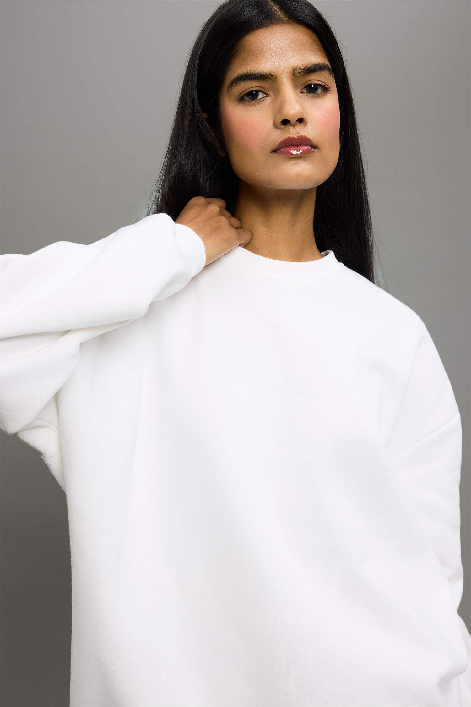 Oversize Geniş Kalıp Bisiklet Yaka Basic Düz Kalın Sweatshirt