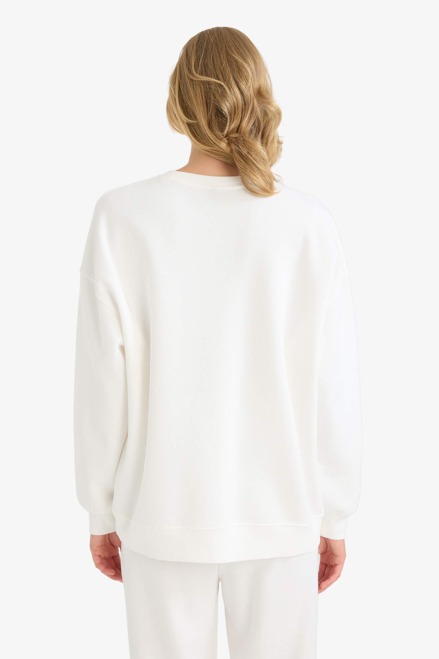 Oversize Geniş Kalıp Bisiklet Yaka Basic Düz Kalın Sweatshirt