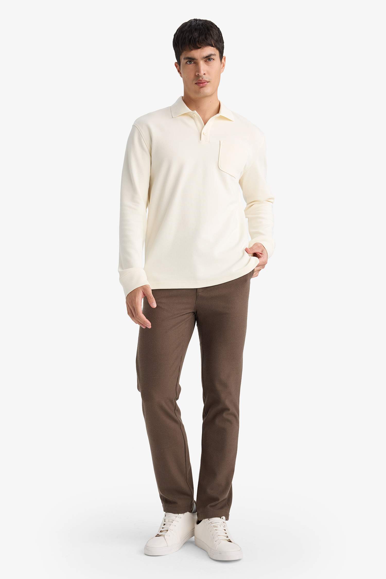 تيشيرت ردن طويل سادة بيزك بياخة بولو وجيب