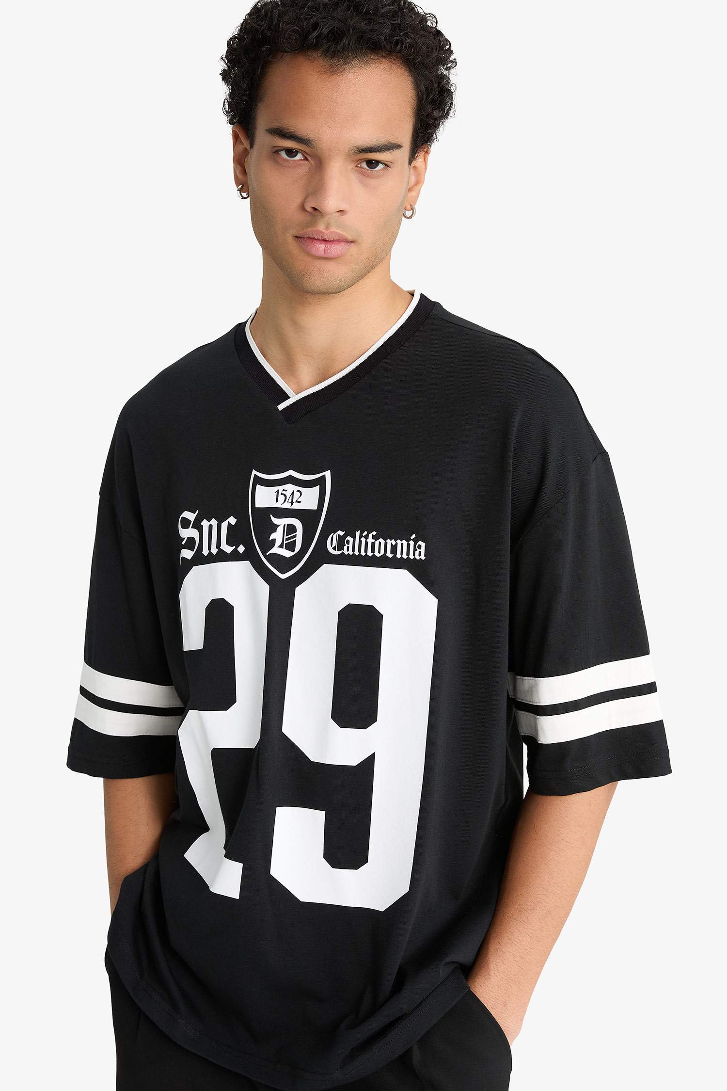 Loose Fit Bisiklet Yaka Baskılı Kısa Kollu Tişört