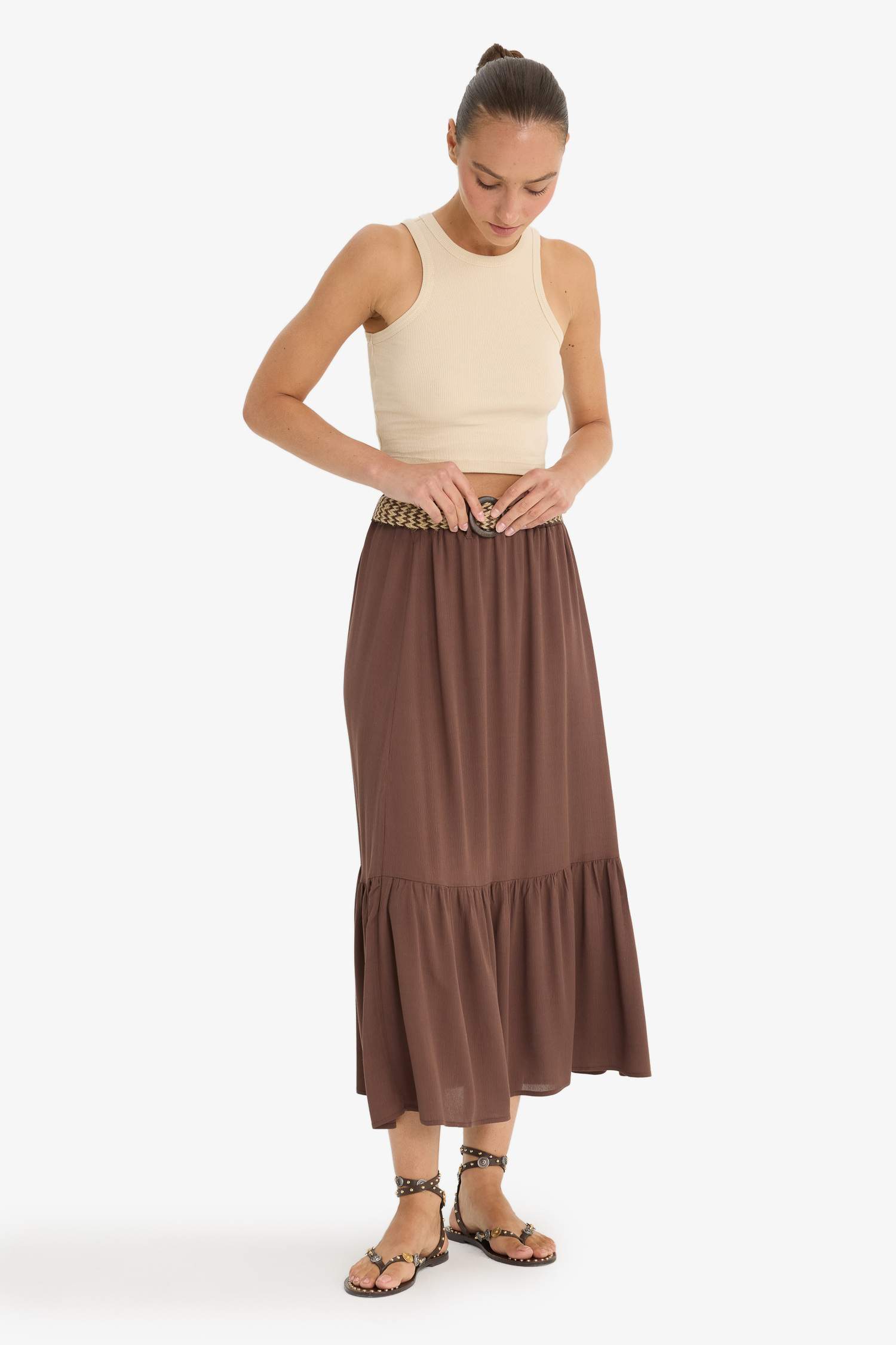 A Cut Crinkle Viscose Skirt