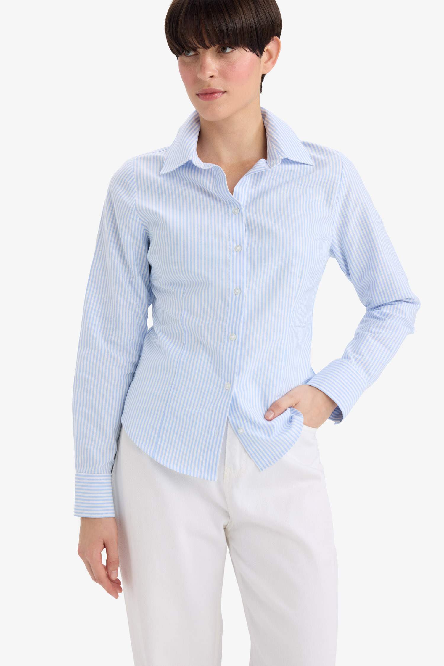 قميص ردن طويل أوكسفورد مخصر