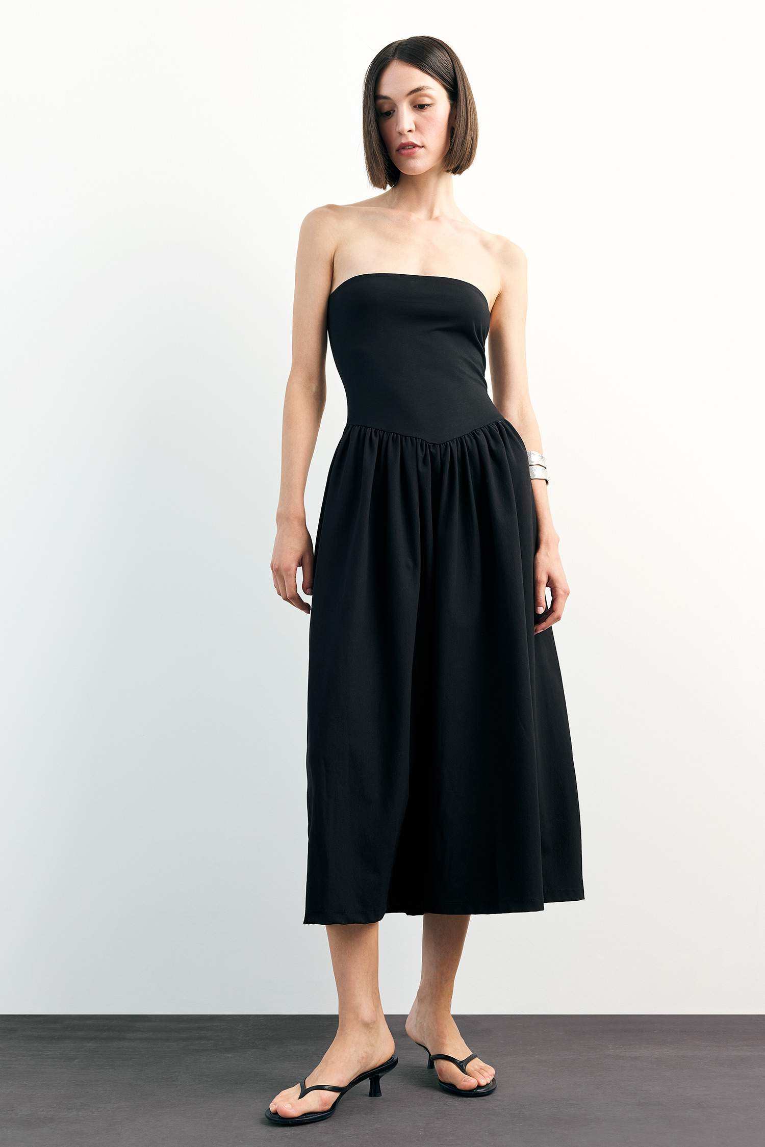 Woven Strapless Midi Dress