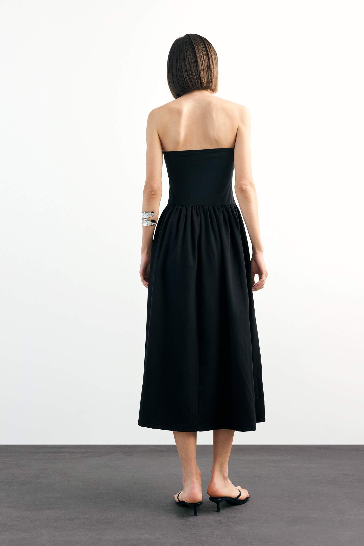 Woven Strapless Midi Dress