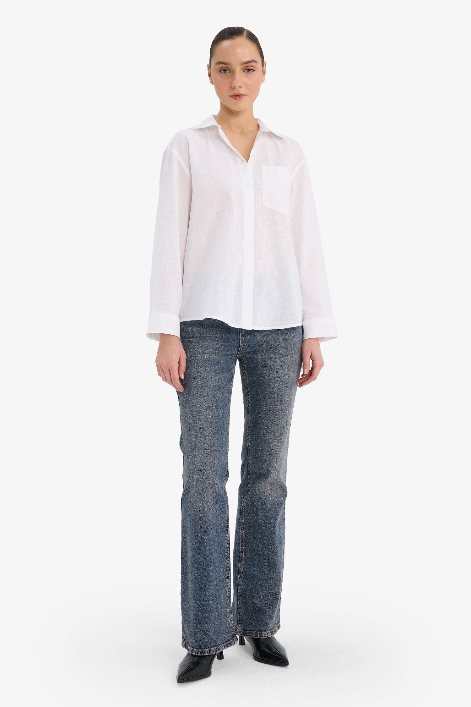 قميص كم طويل اوفر سايز برقبة قميص