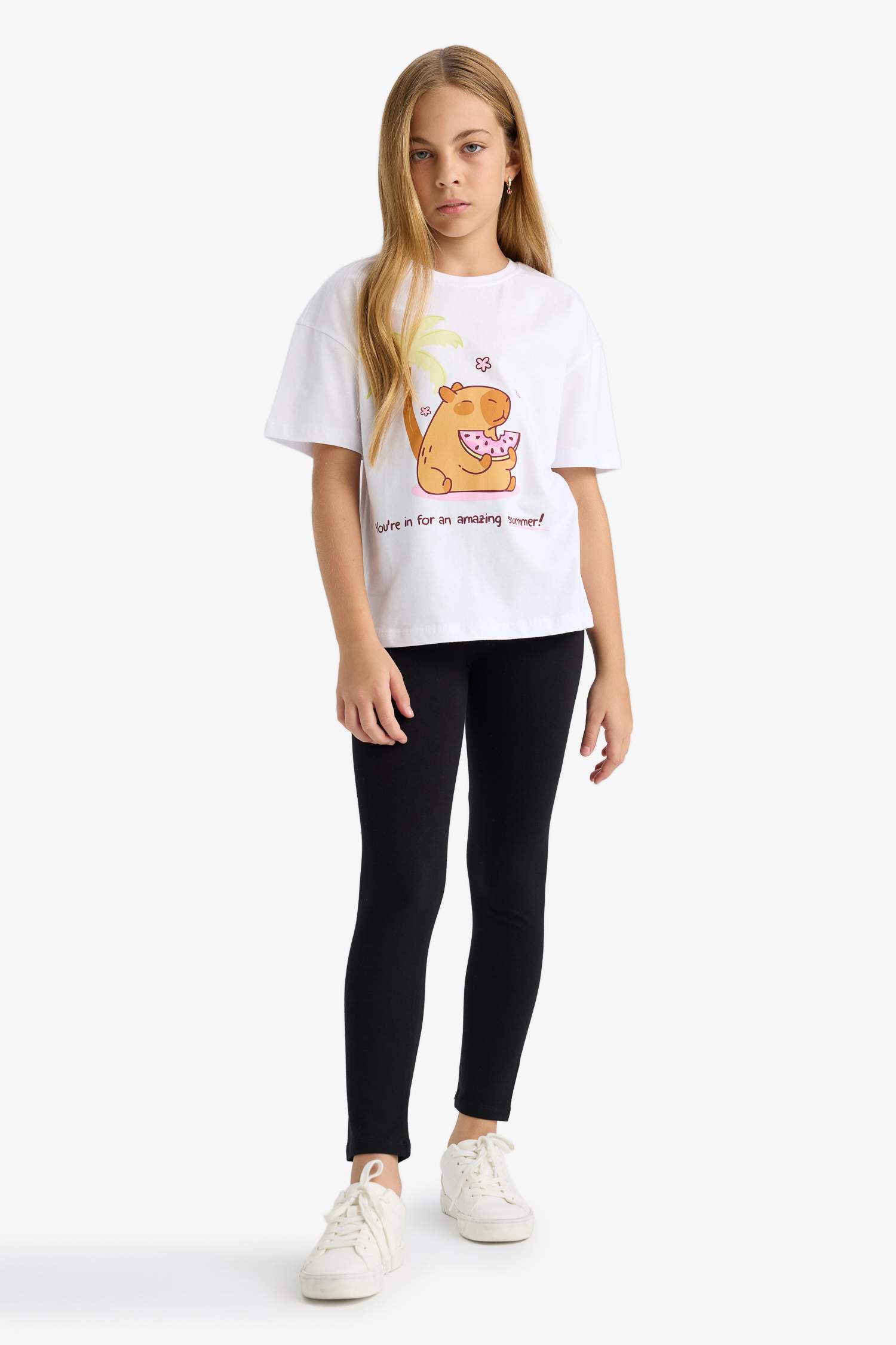 تيشيرت بناتي نص ردن اوفر سايز بياقة مستديرة