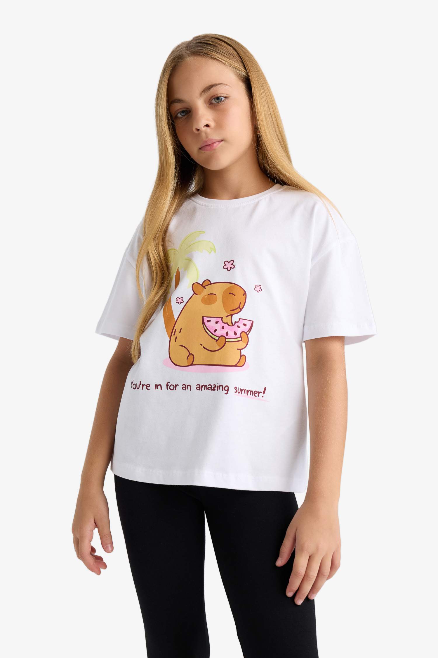 تيشيرت بناتي نص ردن اوفر سايز بياقة مستديرة