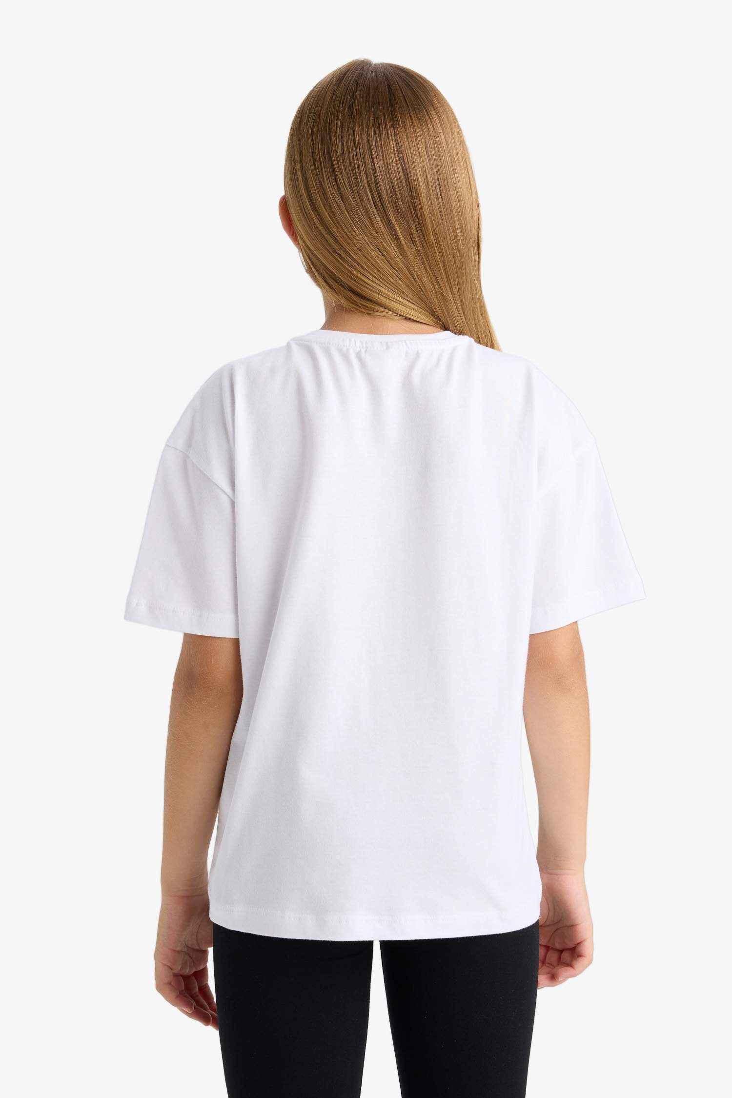 تيشيرت بناتي نص ردن اوفر سايز بياقة مستديرة