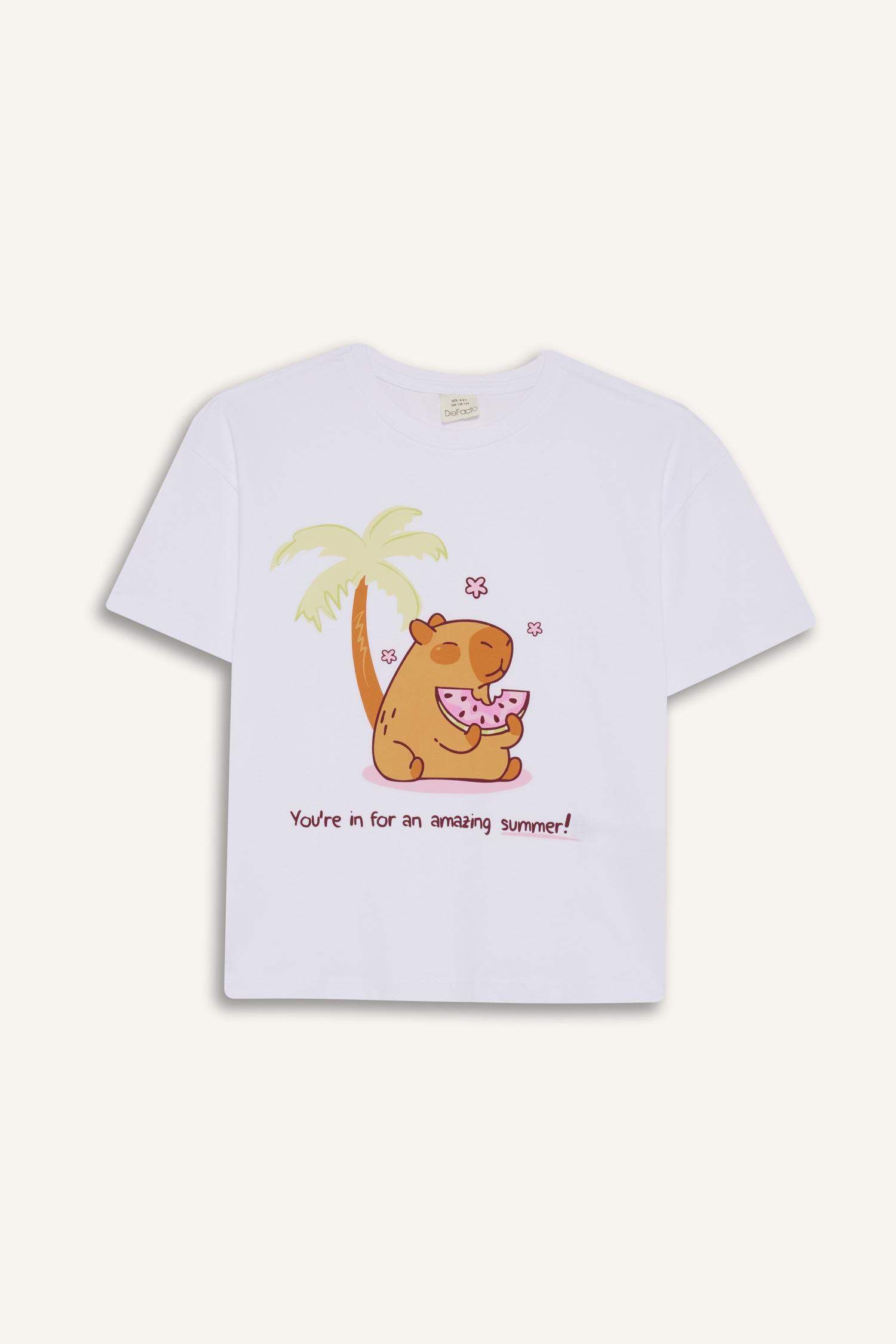 تيشيرت بناتي نص ردن اوفر سايز بياقة مستديرة