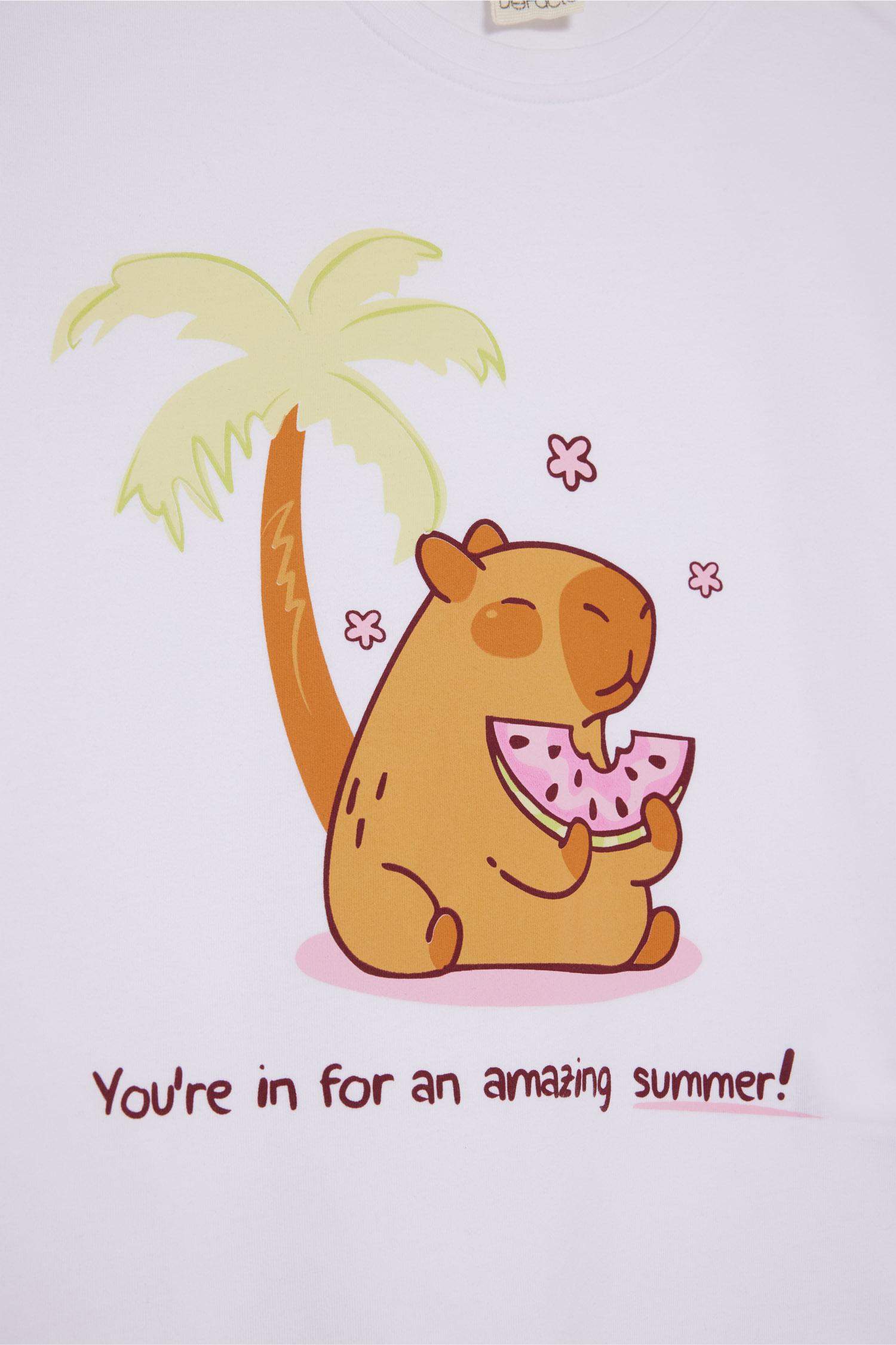 تيشيرت بناتي نص ردن اوفر سايز بياقة مستديرة