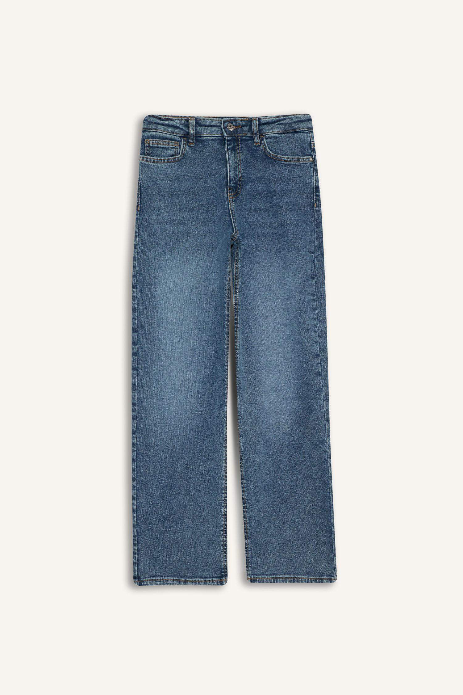 Comfort Straight Normal Bel Bilek Boy Jean Yıkamalı Pantolon