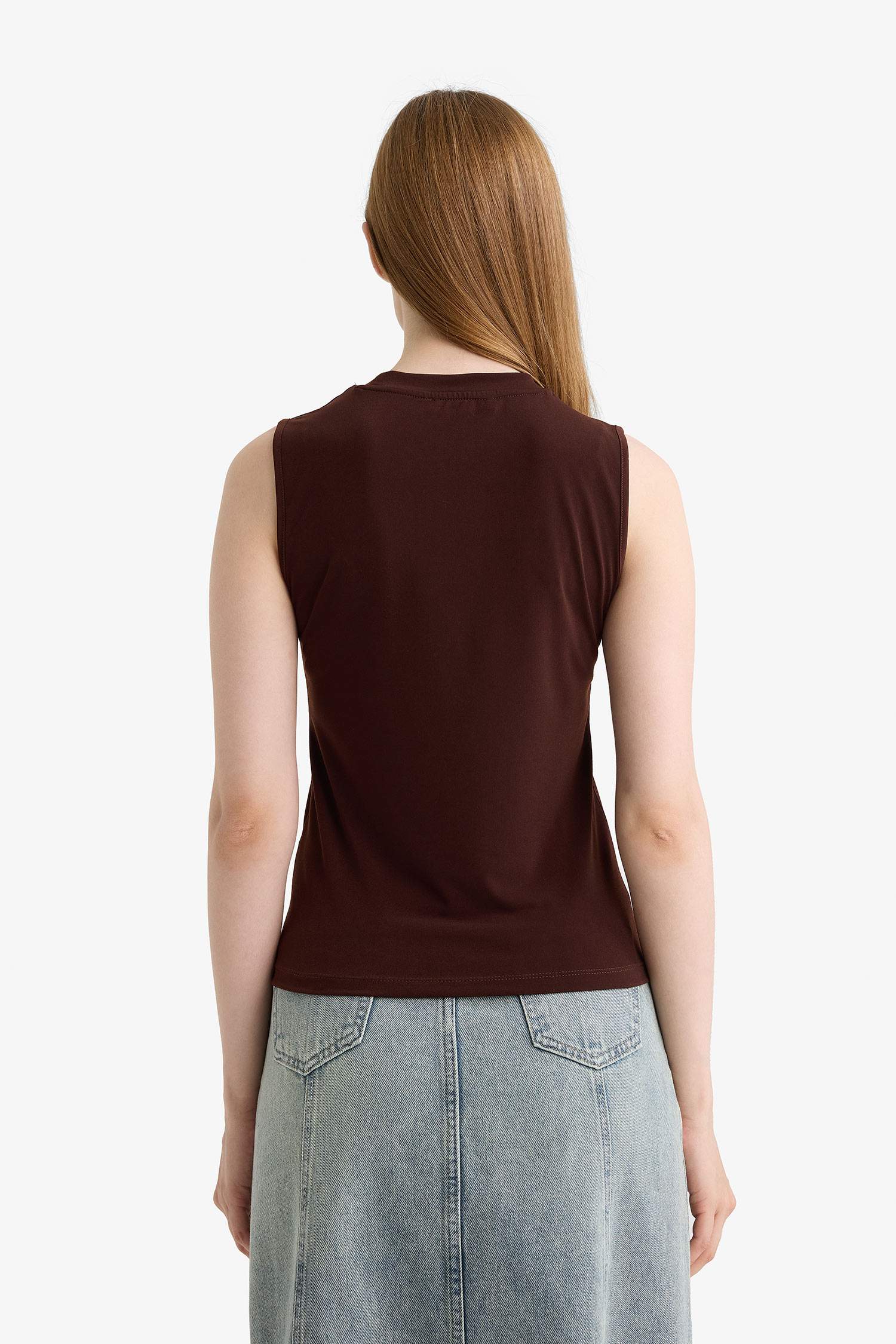 Regular Fit Yarım Bisiklet Yaka Basic Düz Kolsuz Tunik