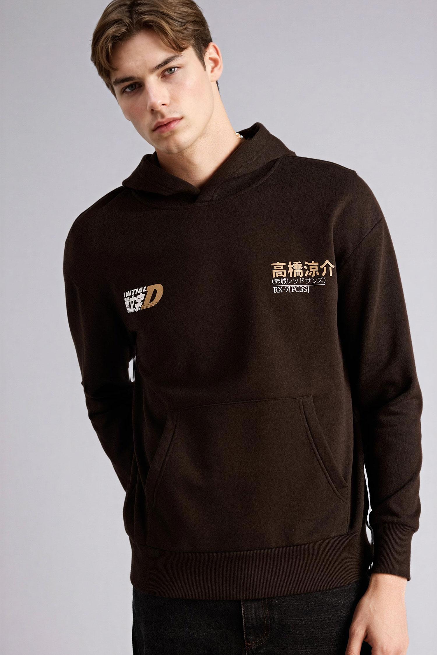 DeFacto Pamuklu Kapüşonlu Baskılı Sweatshirt görsel 5