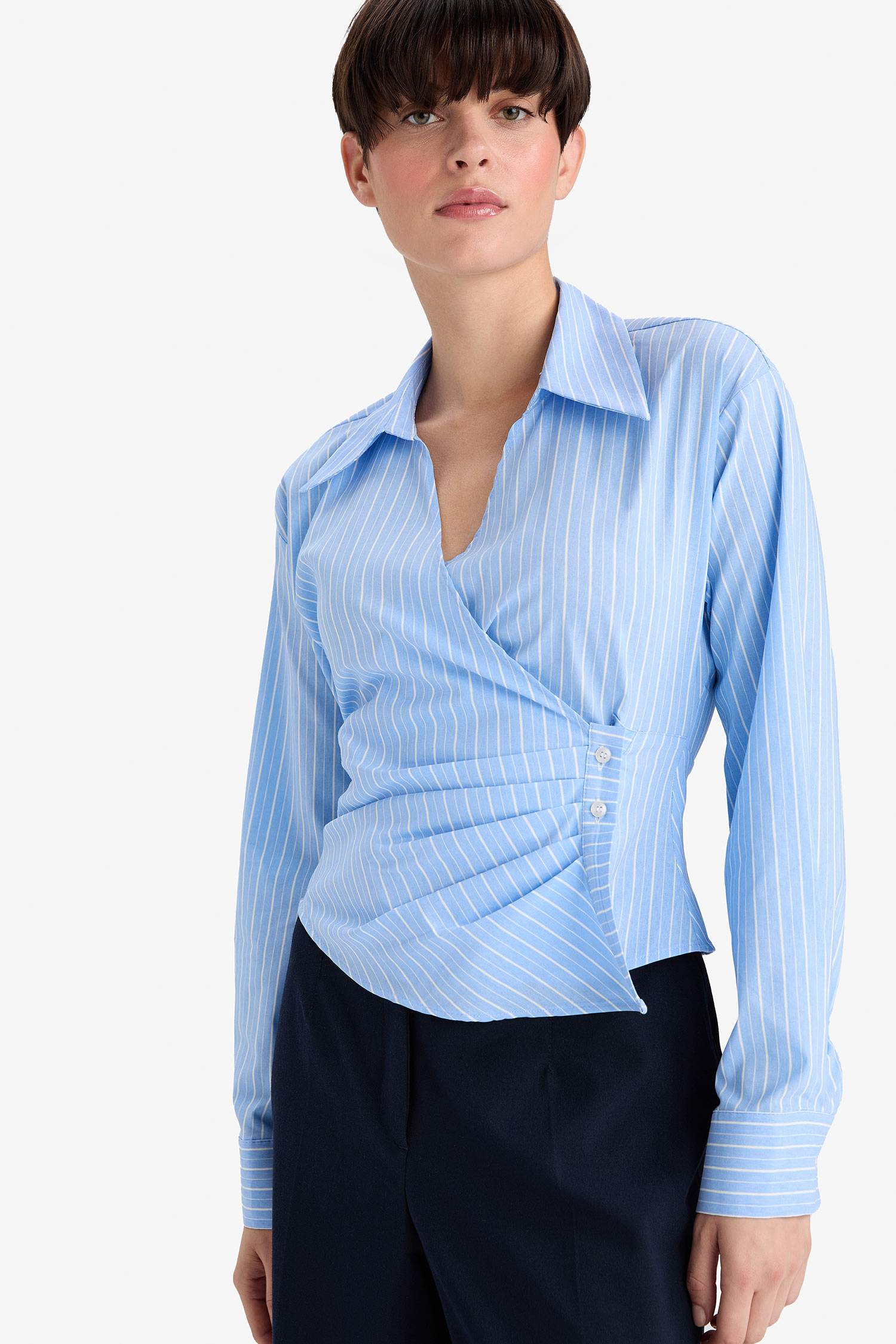 Regular Fit V-Neck Striped Long Sleeve Shirt