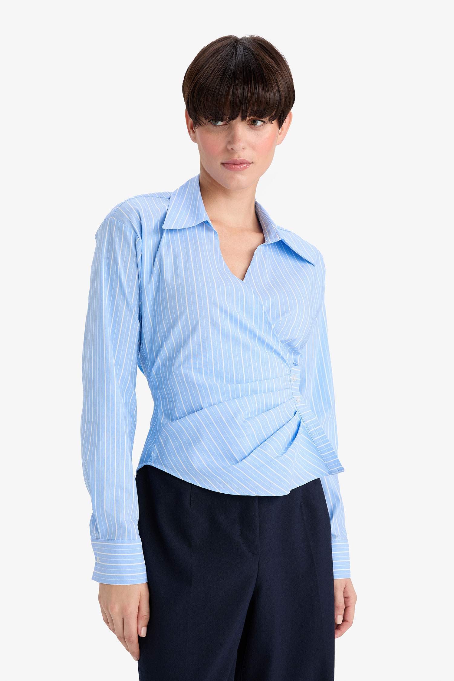 Regular Fit V-Neck Striped Long Sleeve Shirt