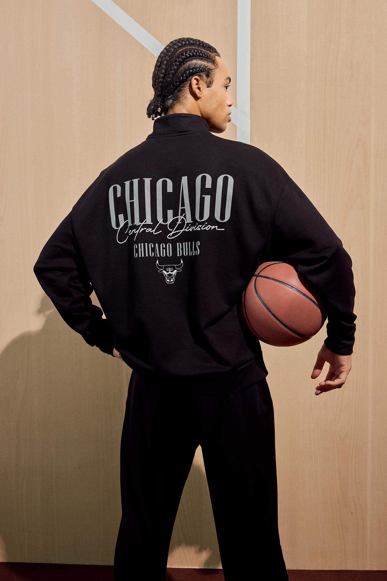 NBA Chicago Bulls Oversize Geniş Kalıp Dik Yaka Fermuarlı Sweatshirt