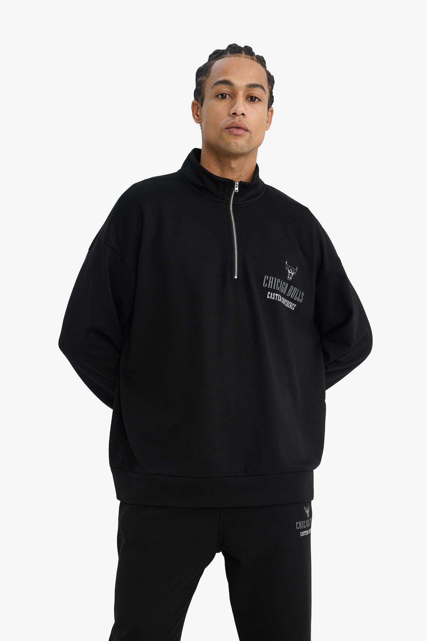 NBA Chicago Bulls Oversize Geniş Kalıp Dik Yaka Fermuarlı Sweatshirt