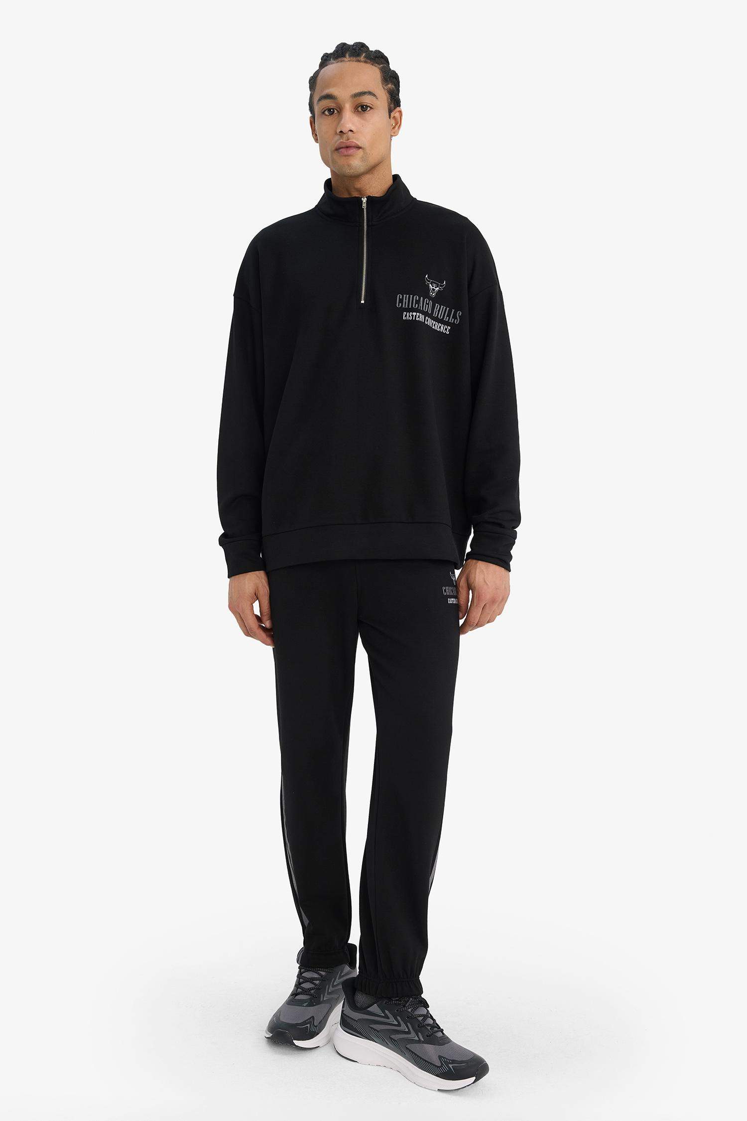 NBA Chicago Bulls Oversize Geniş Kalıp Dik Yaka Fermuarlı Sweatshirt