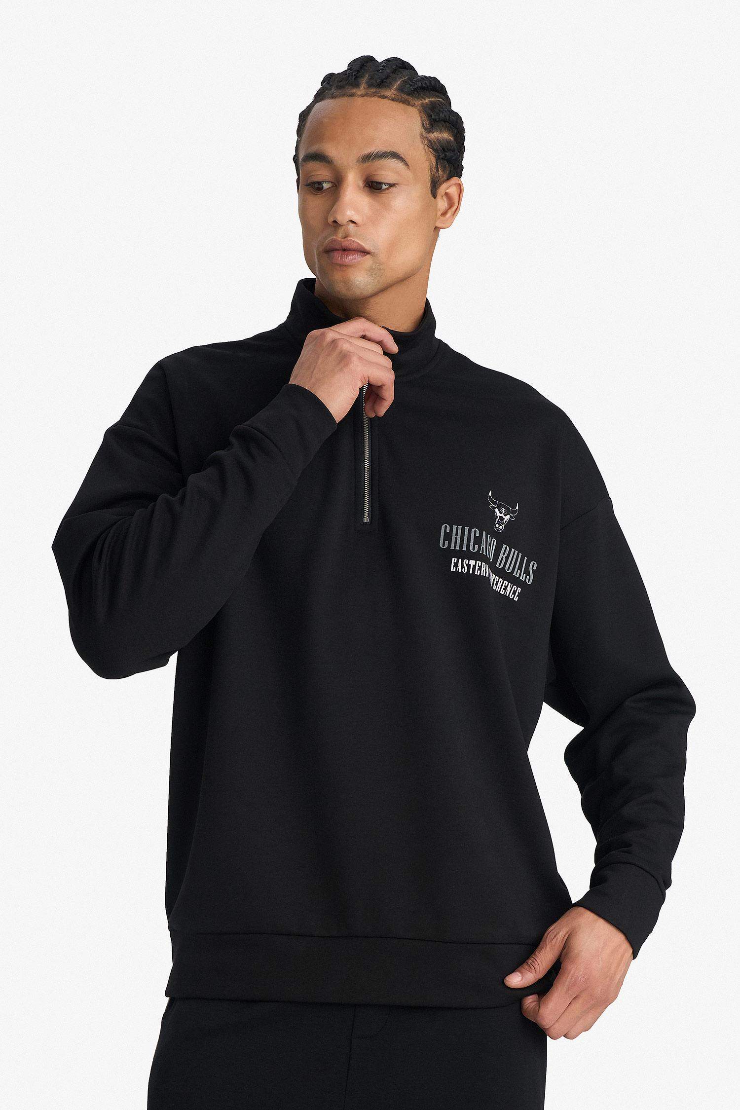 NBA Chicago Bulls Oversize Geniş Kalıp Dik Yaka Fermuarlı Sweatshirt