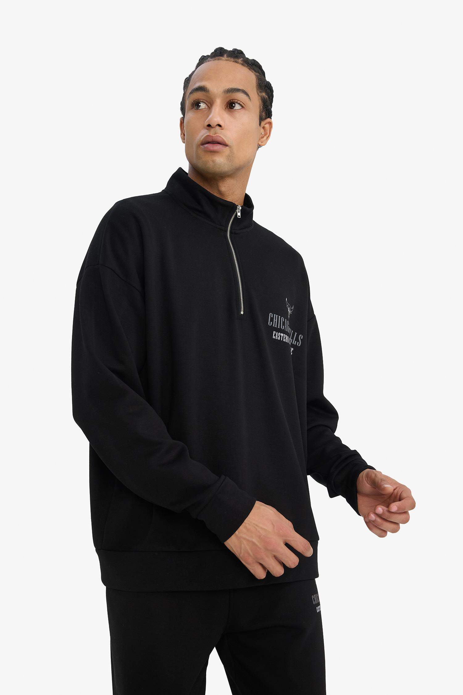 NBA Chicago Bulls Oversize Geniş Kalıp Dik Yaka Fermuarlı Sweatshirt