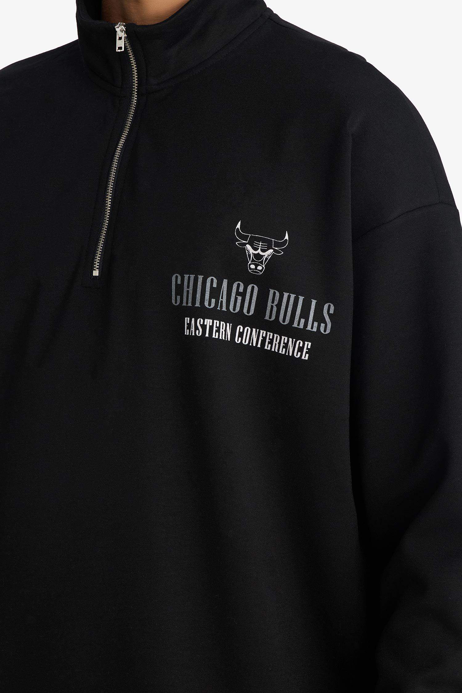 NBA Chicago Bulls Oversize Geniş Kalıp Dik Yaka Fermuarlı Sweatshirt