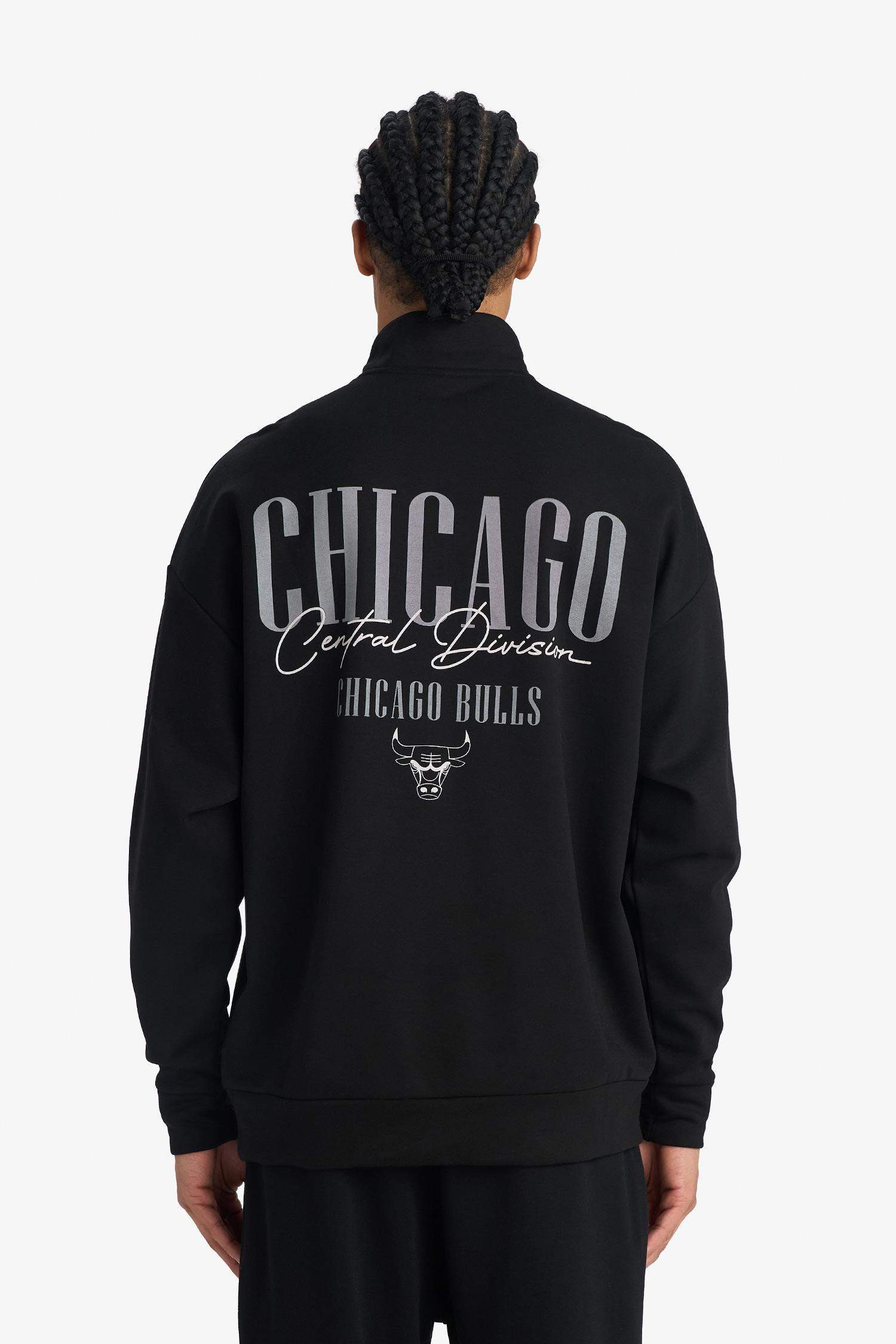NBA Chicago Bulls Oversize Geniş Kalıp Dik Yaka Fermuarlı Sweatshirt