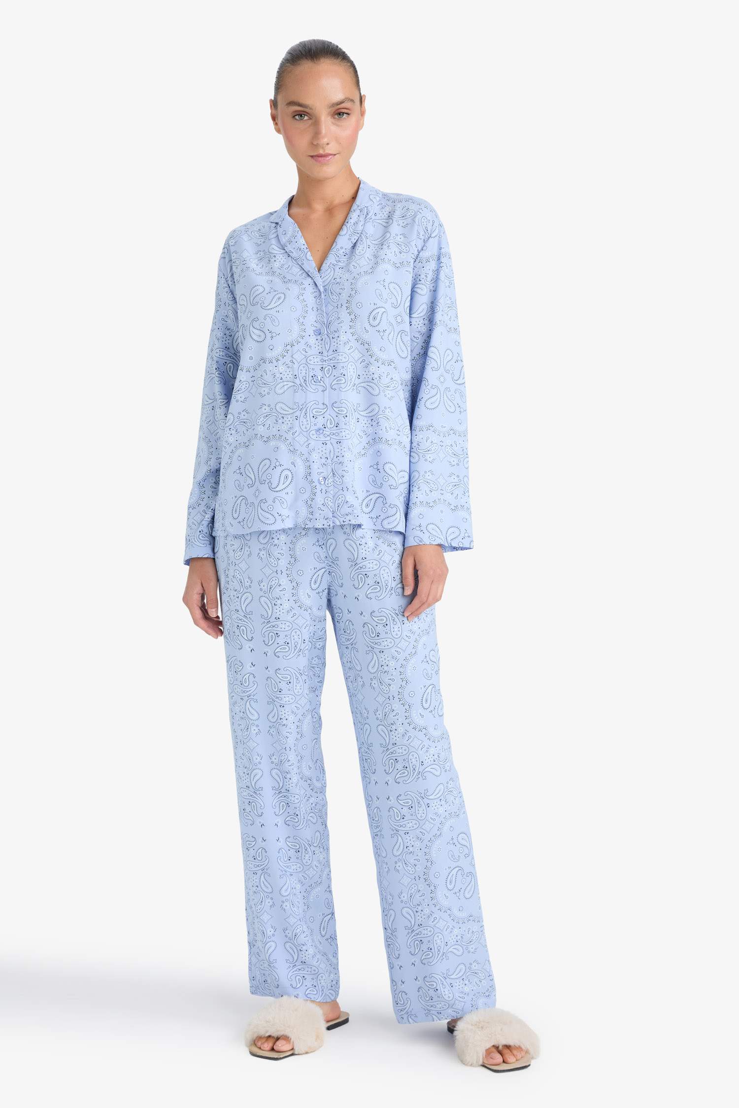 Fall in Love Regular Fit Patterned Top Bottoms 2 Piece Pajama Set