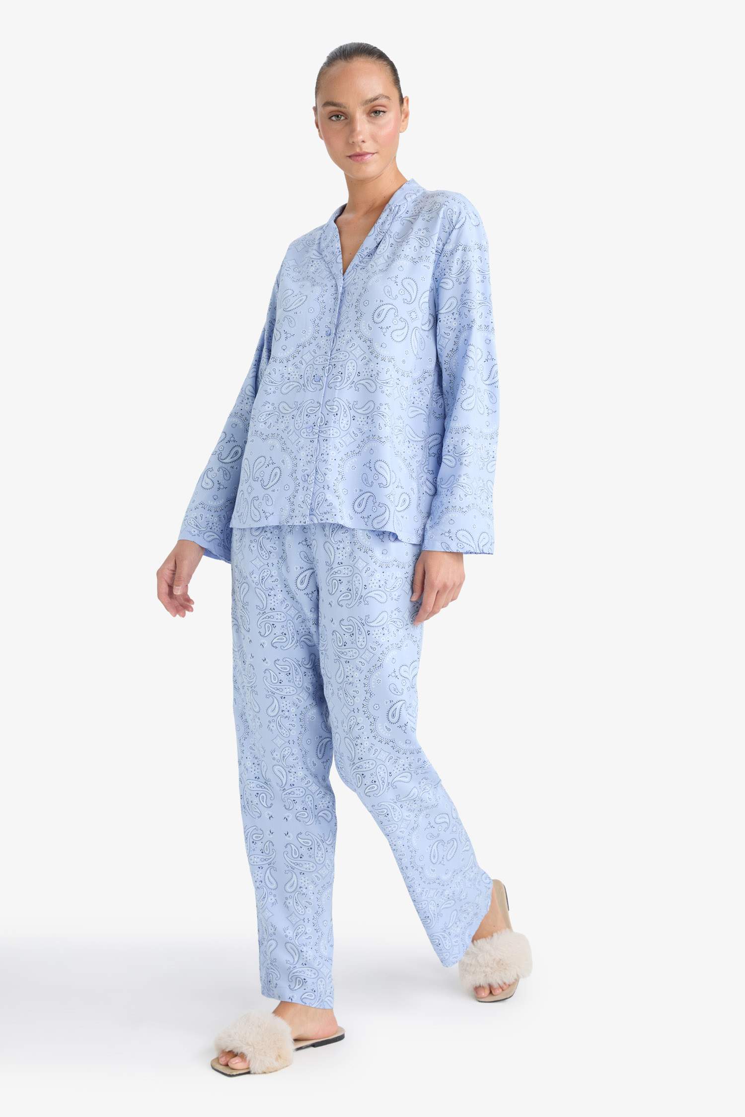 Fall in Love Regular Fit Patterned Top Bottoms 2 Piece Pajama Set