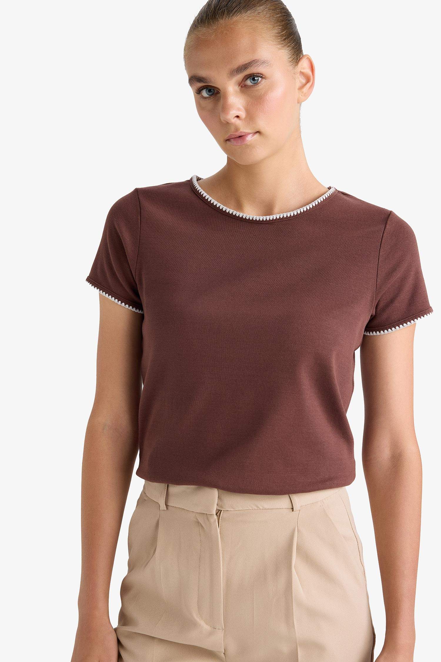 Regular Fit Crew Neck Ribbed T-Shirt
