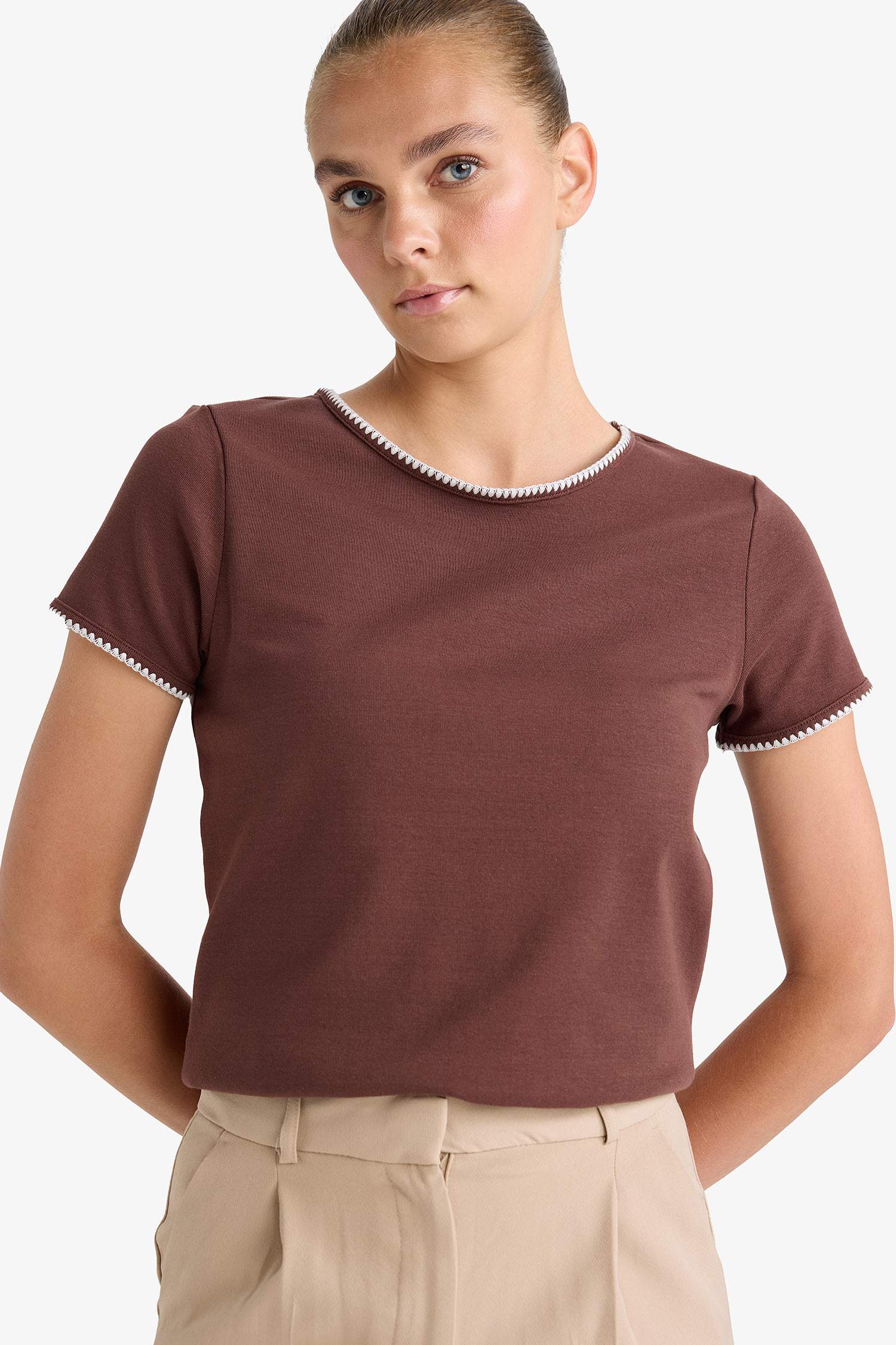 Regular Fit Crew Neck Ribbed T-Shirt