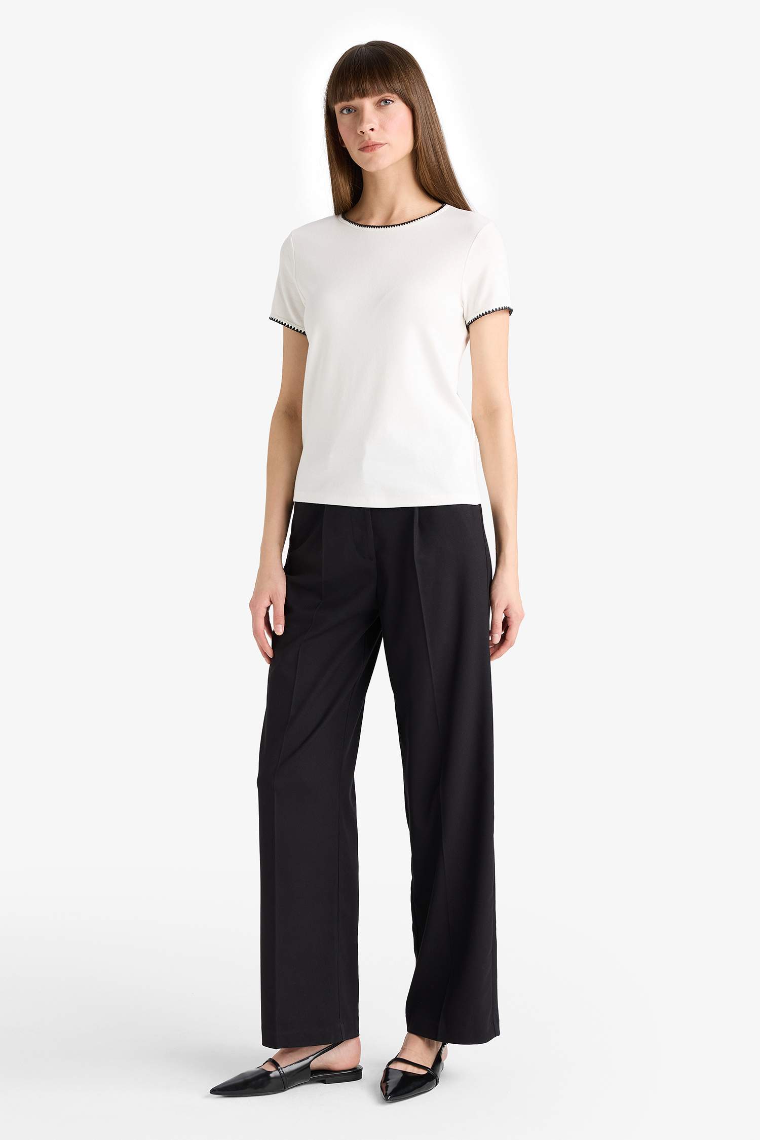 Regular Fit Bisiklet Yaka Ribana Kısa Kollu Tişört