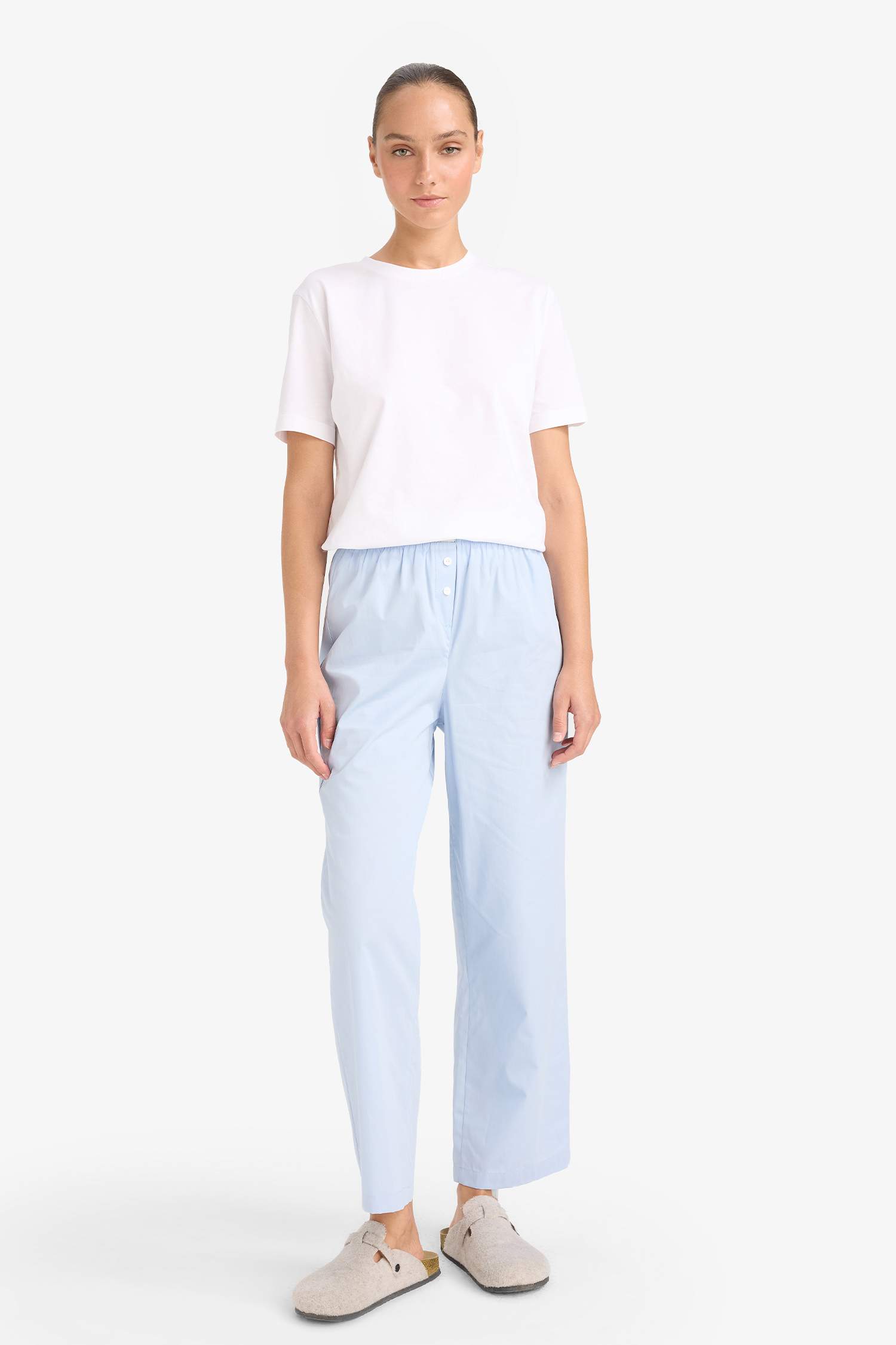 Regular Fit 2'li Poplin Uzun Pijama Altı