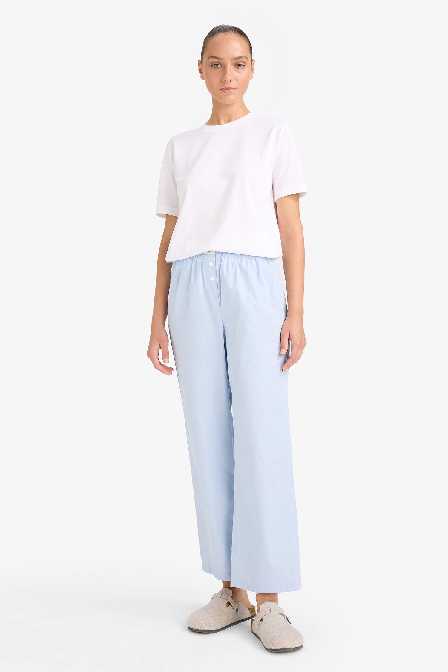 Regular Fit 2'li Poplin Uzun Pijama Altı