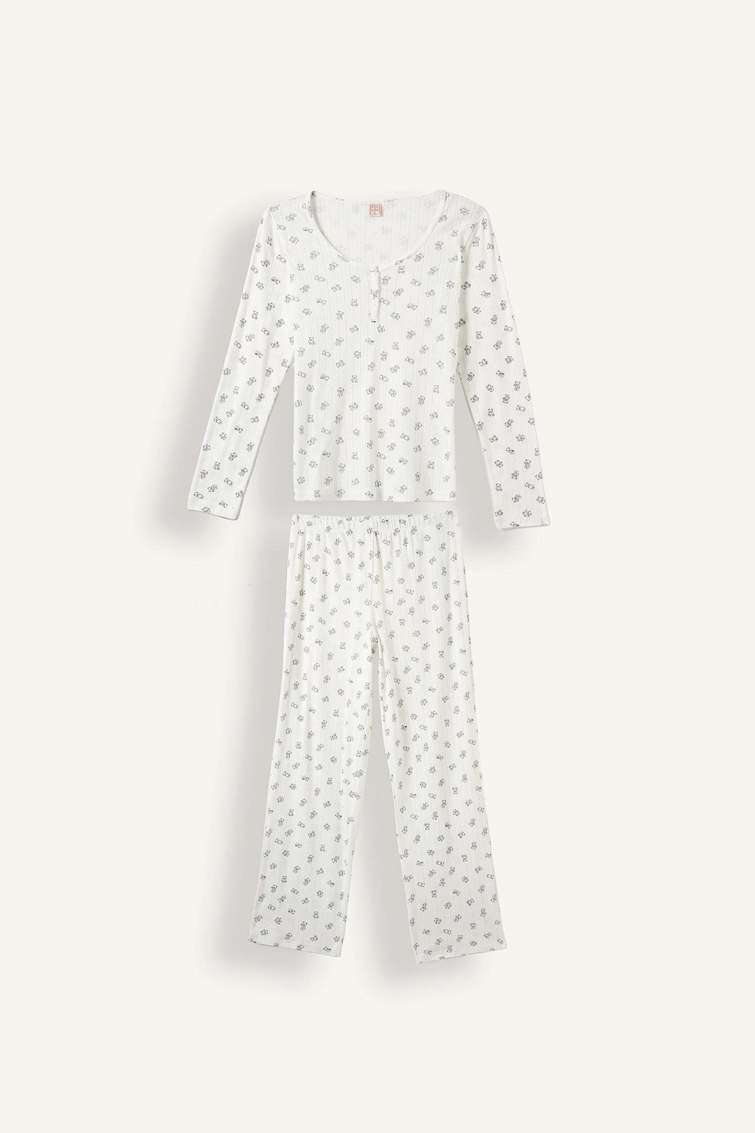 DeFacto Regular Fit Ayıcıklı Uzun Kollu Pijama Takımı görsel 6