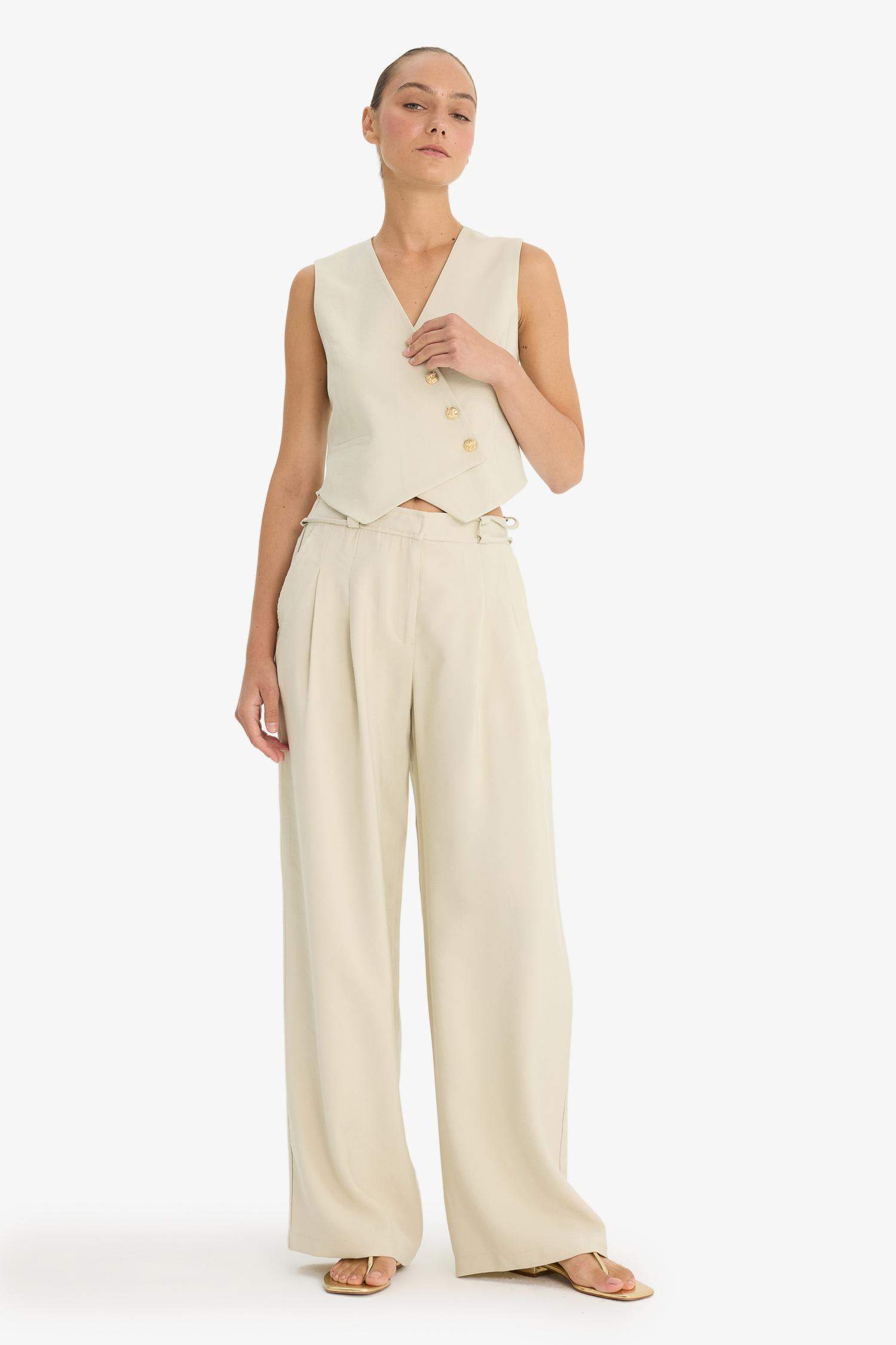 Wide Leg Long Length Tencel Trousers