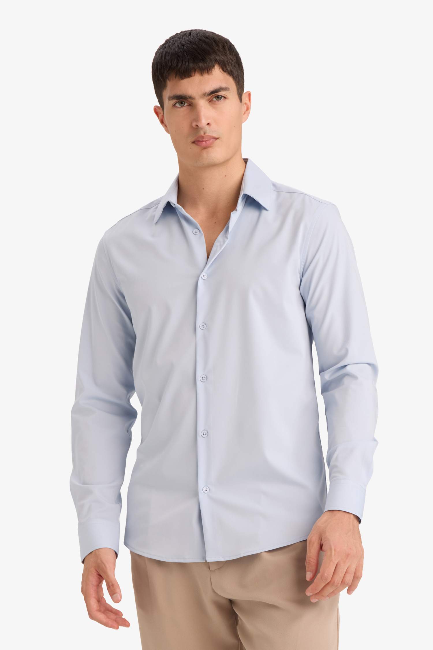 Slim Fit поло жағалы ұзын жеңді негізгі basic жейде