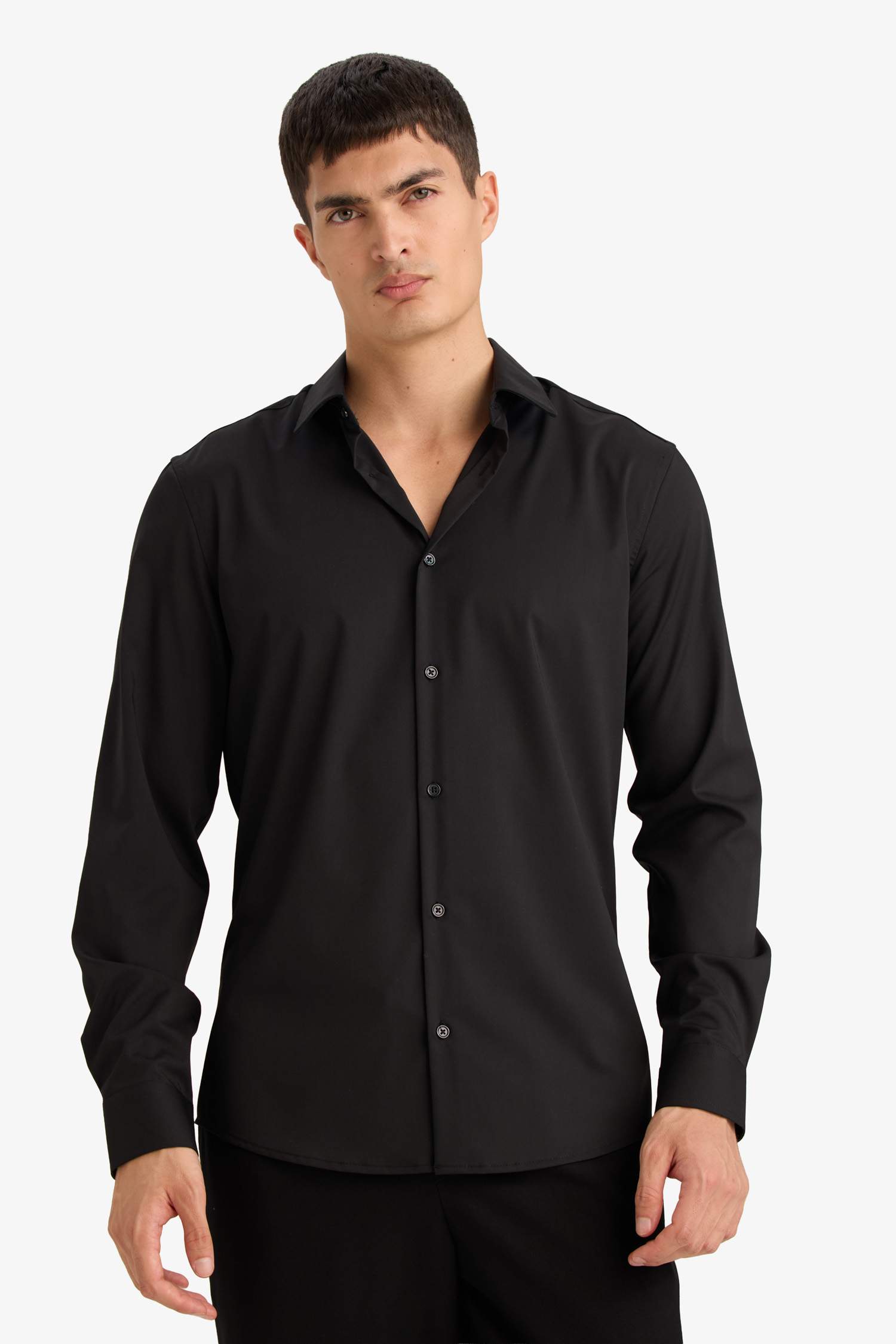 Slim Fit поло жағалы ұзын жеңді негізгі basic жейде