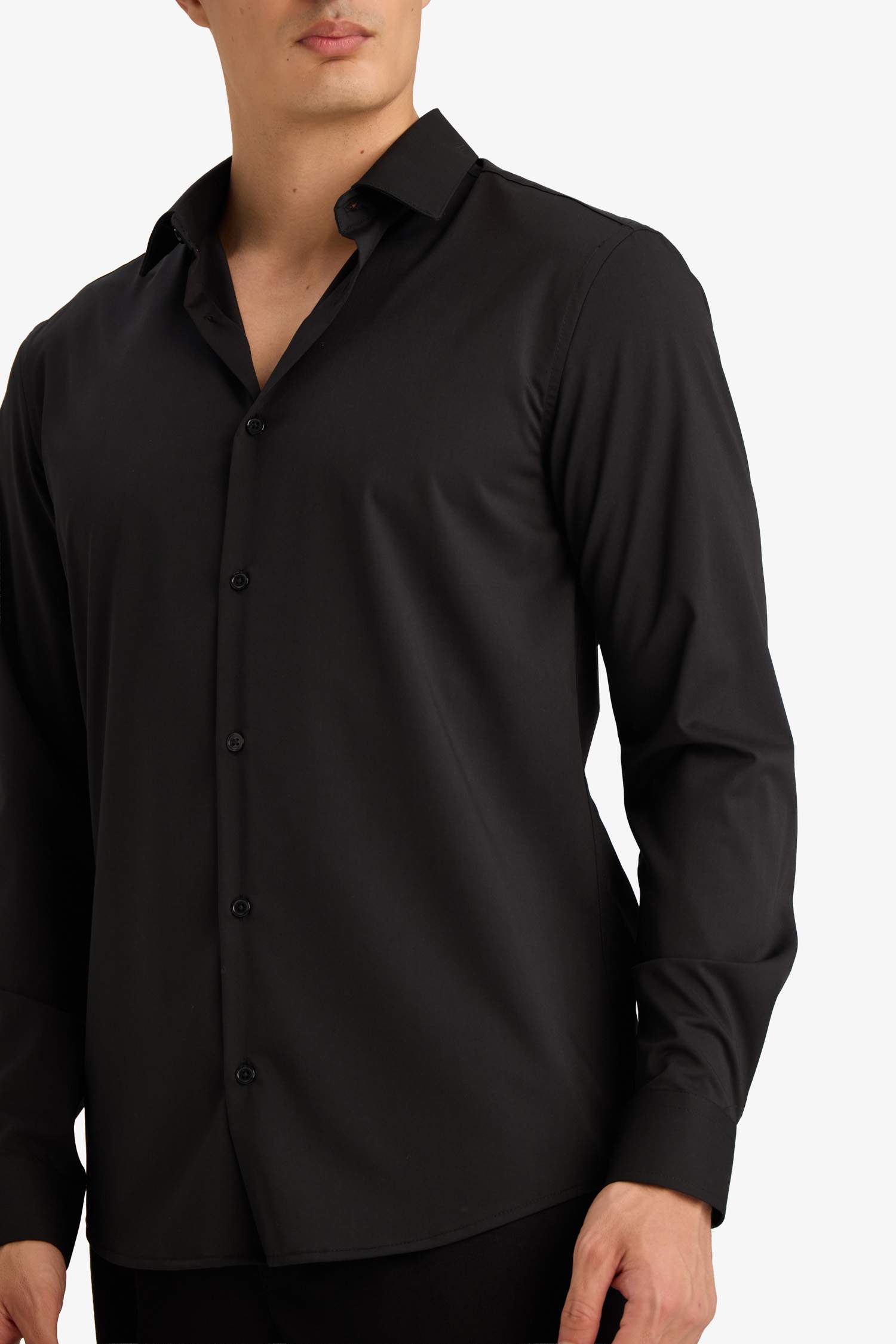 Slim Fit поло жағалы ұзын жеңді негізгі basic жейде