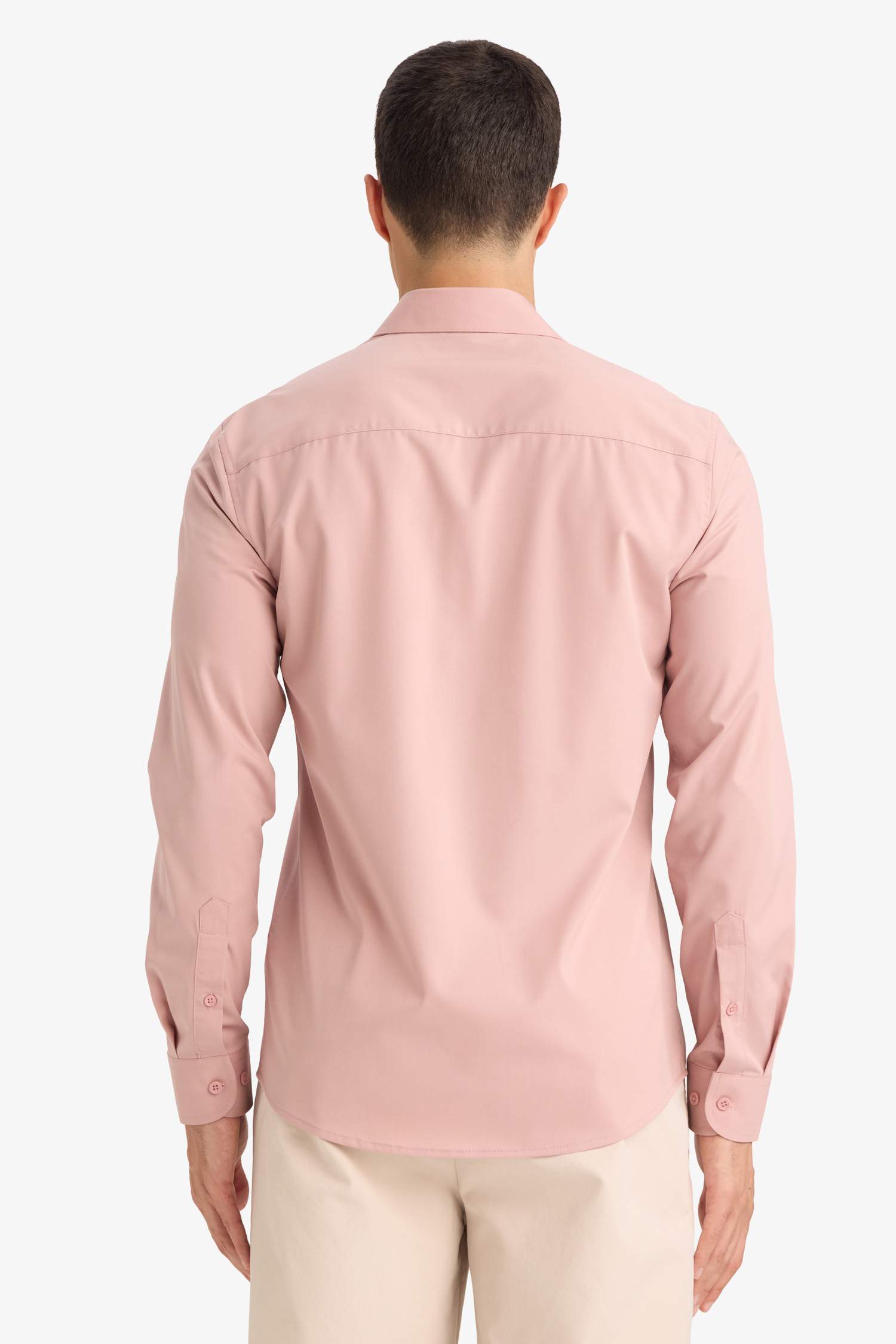 Slim Fit поло жағалы ұзын жеңді негізгі basic жейде