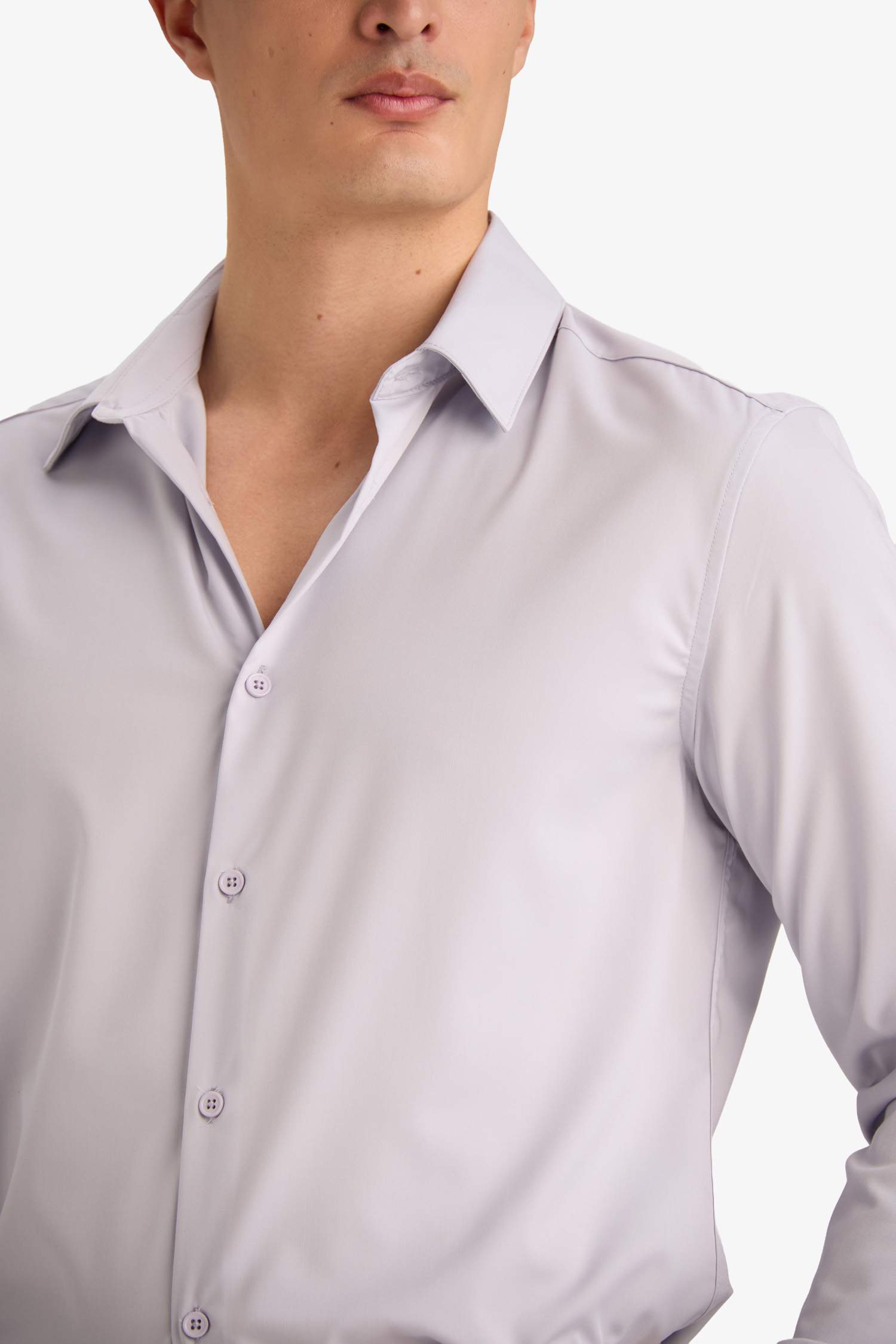 Slim Fit поло жағалы ұзын жеңді негізгі basic жейде