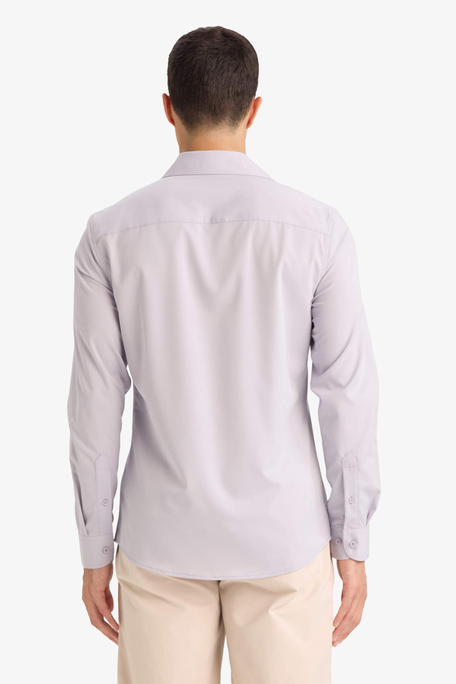 Slim Fit поло жағалы ұзын жеңді негізгі basic жейде