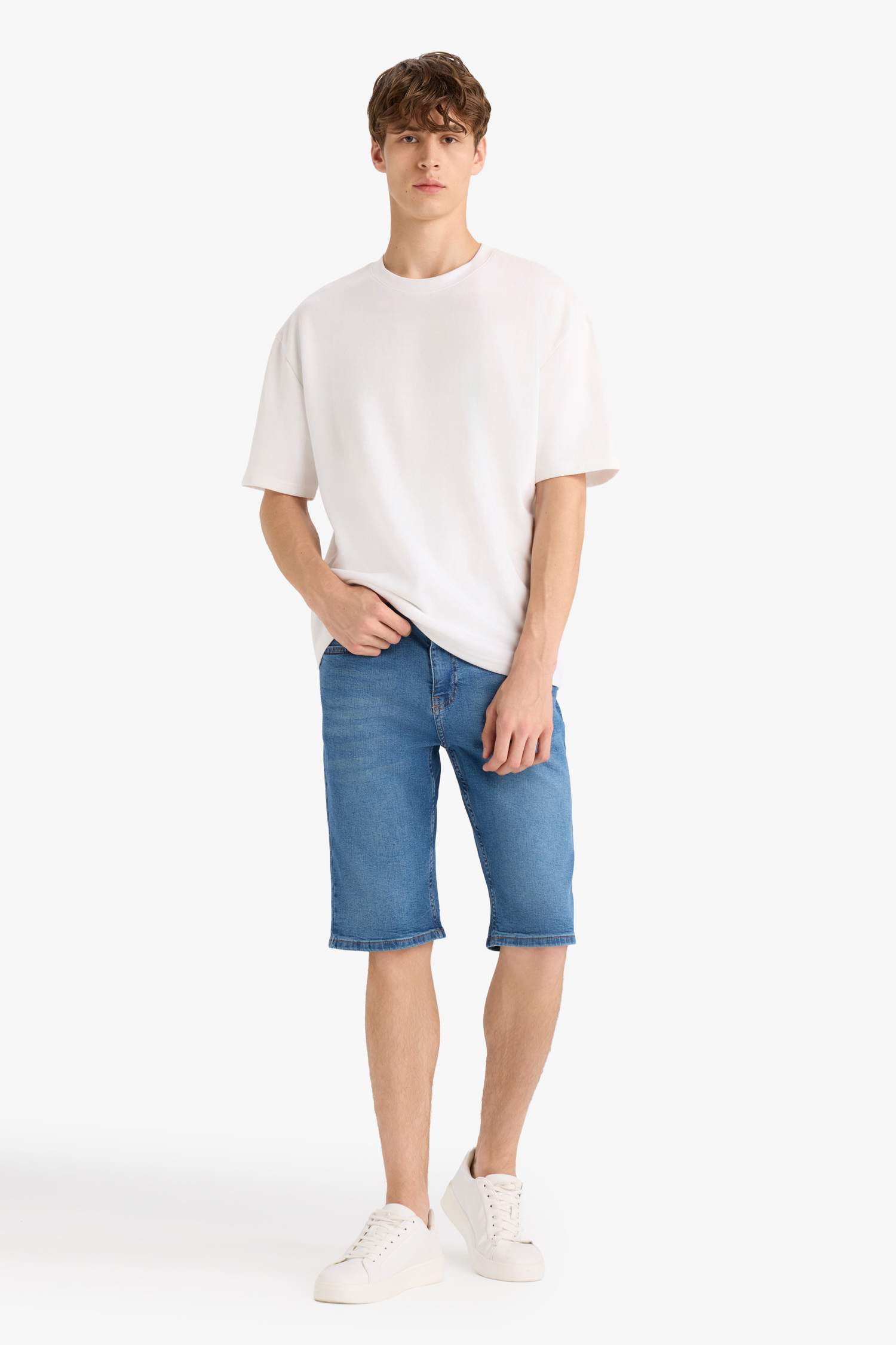 Regular Fit Denim Bermuda