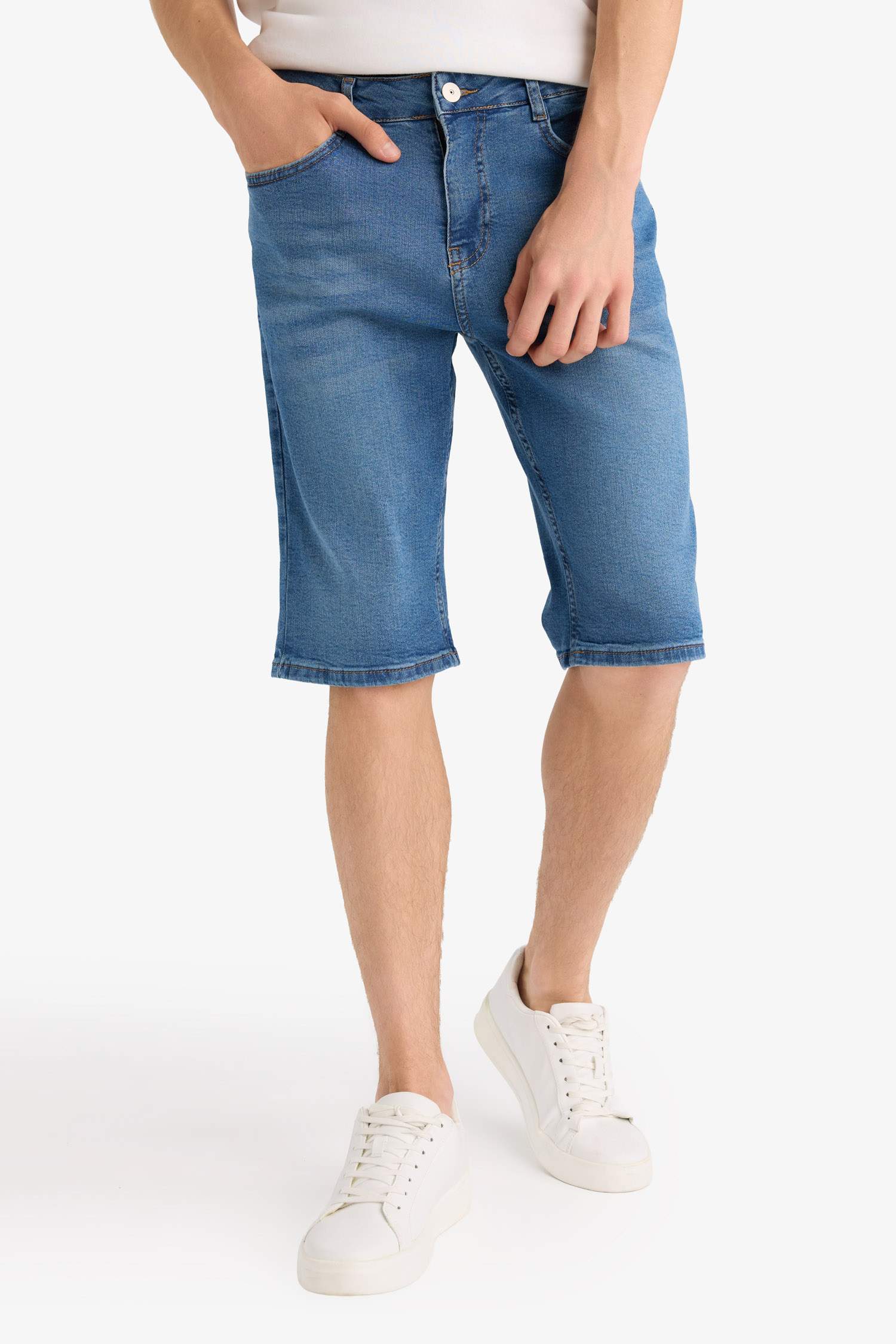 Regular Fit Denim Bermuda